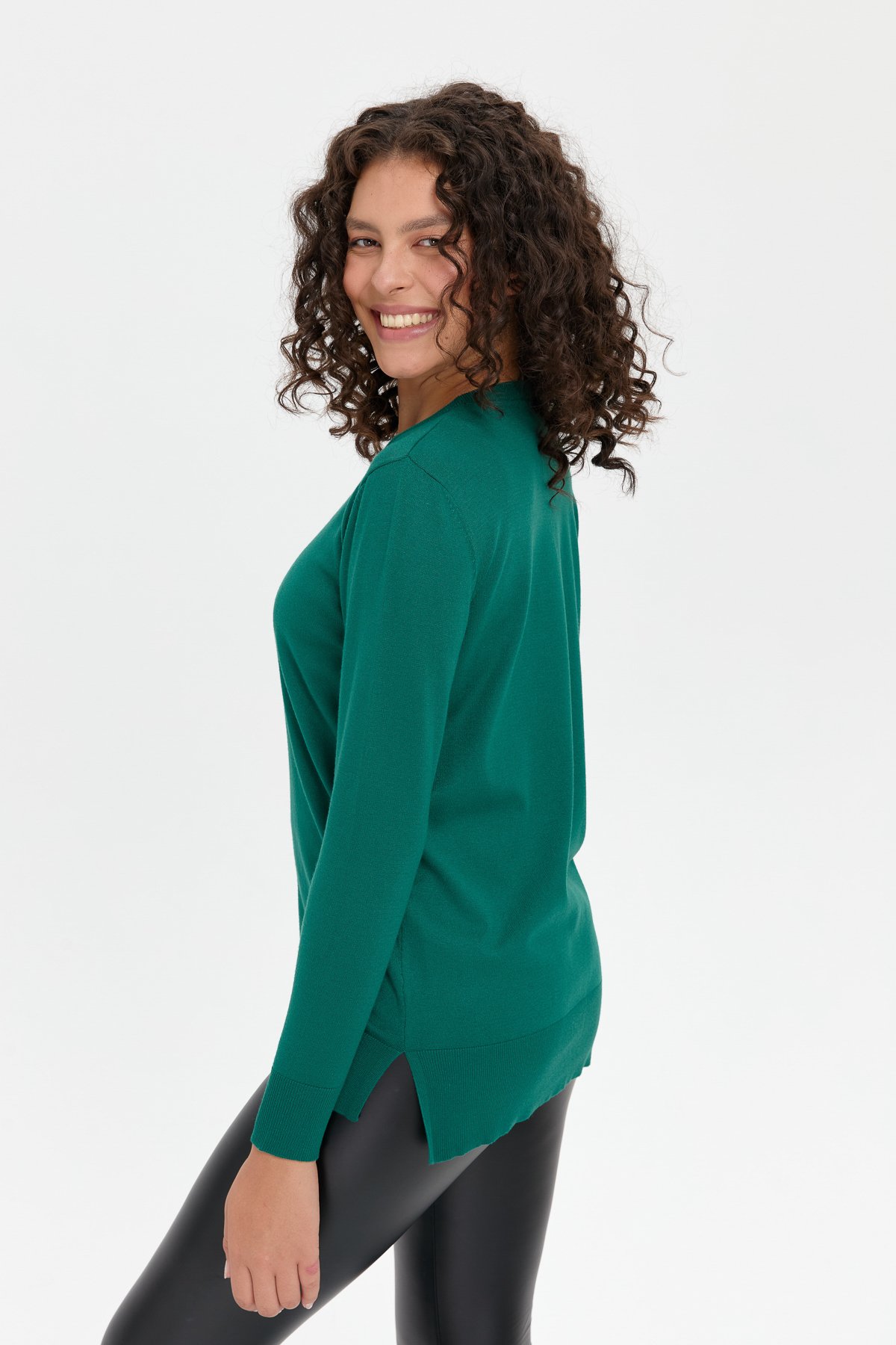 24358Kadın Sıfır Yaka Yanı Yırtmaçlı Kazak Ö.Başı