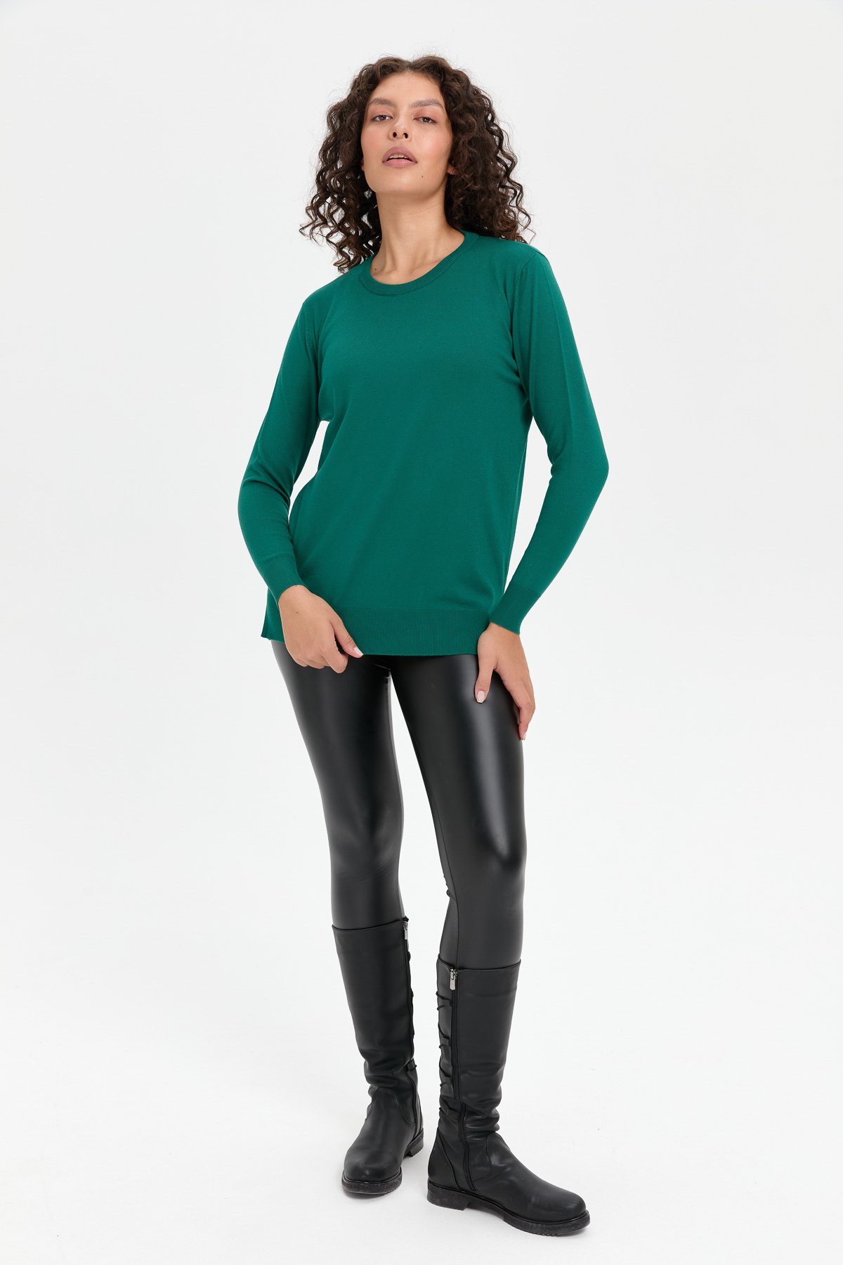 24358Kadın Sıfır Yaka Yanı Yırtmaçlı Kazak Ö.Başı