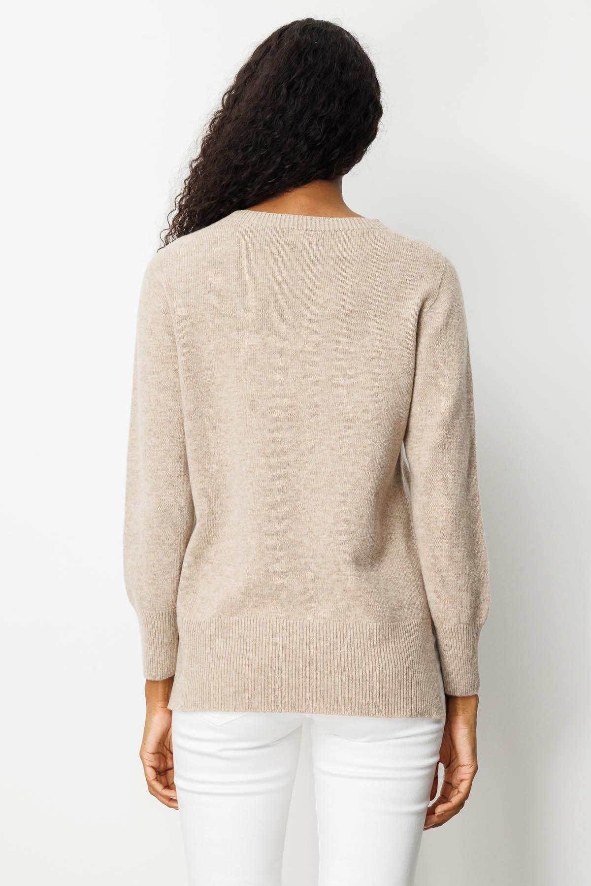 25214Kadın Sıfır Yaka Yanı Yırtmaçlı Yün Bluz K.Bej