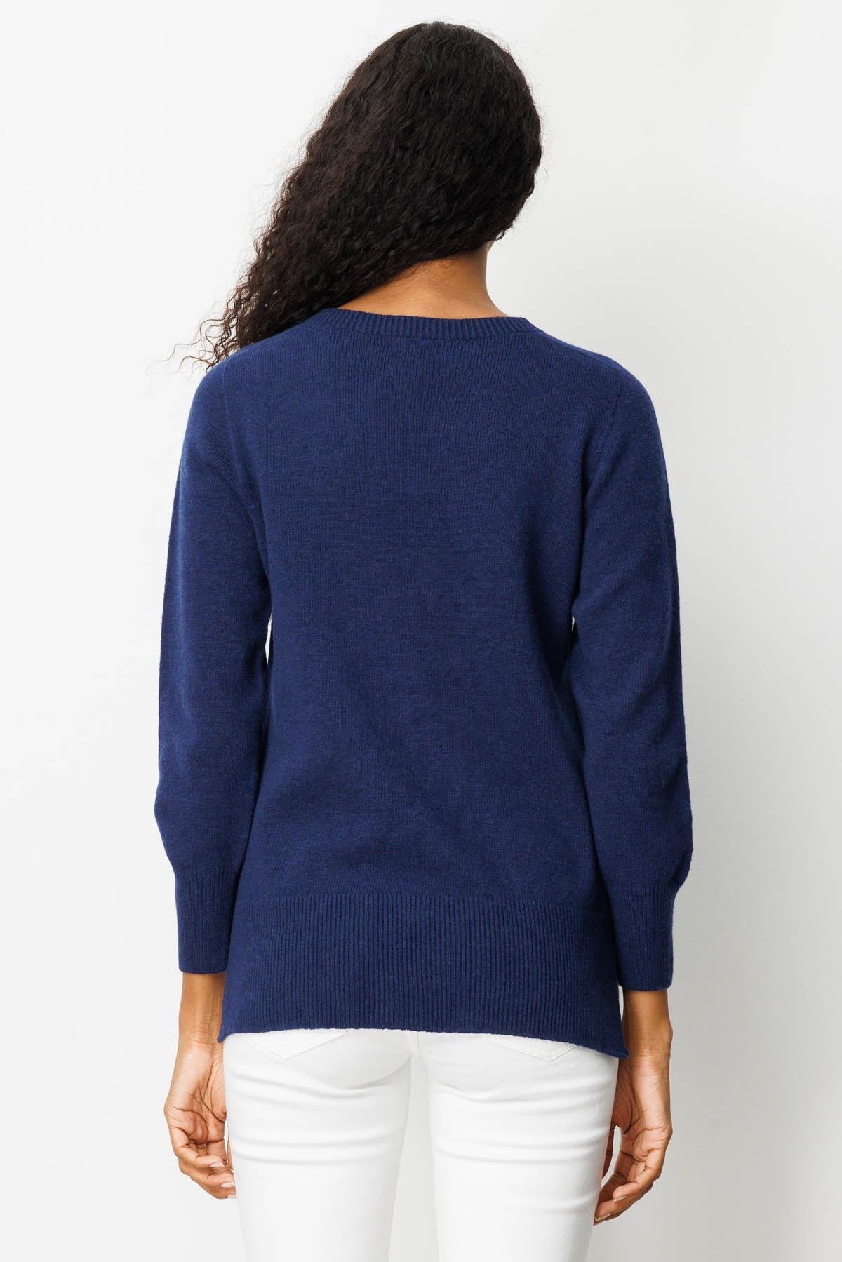 25214Kadın Sıfır Yaka Yanı Yırtmaçlı Yün Bluz Y.A Lacivert