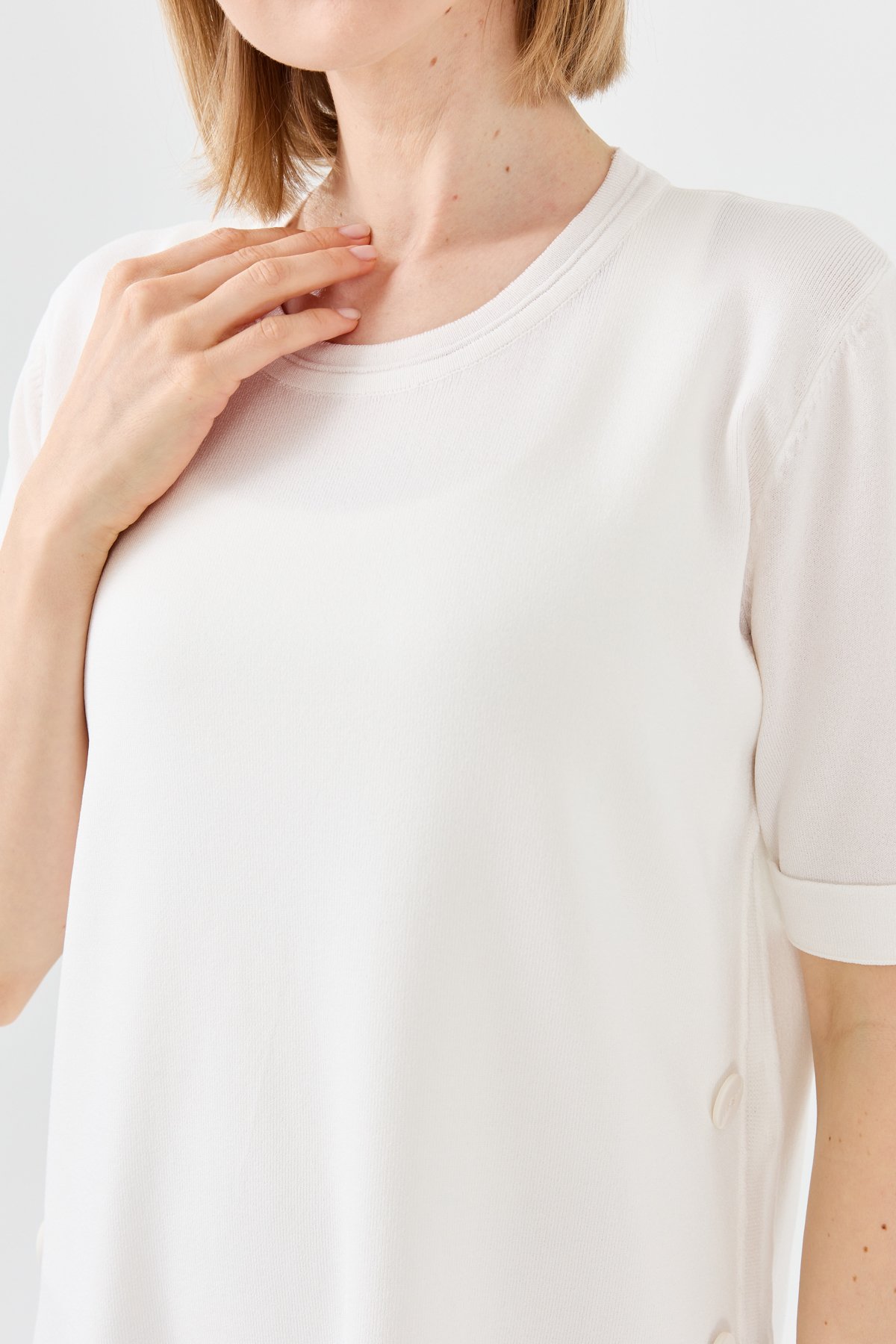 23354Kadın Sıfır Yaka Yazlık Triko Bluz Ekru