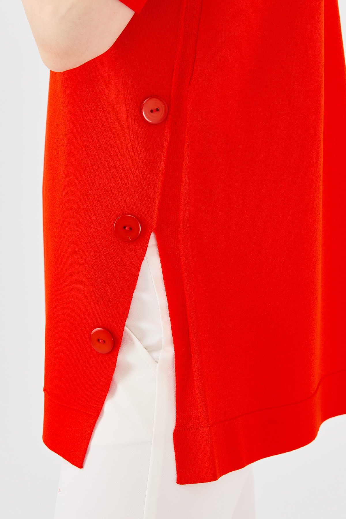 23354Kadın Sıfır Yaka Yazlık Triko Bluz Kırmızı