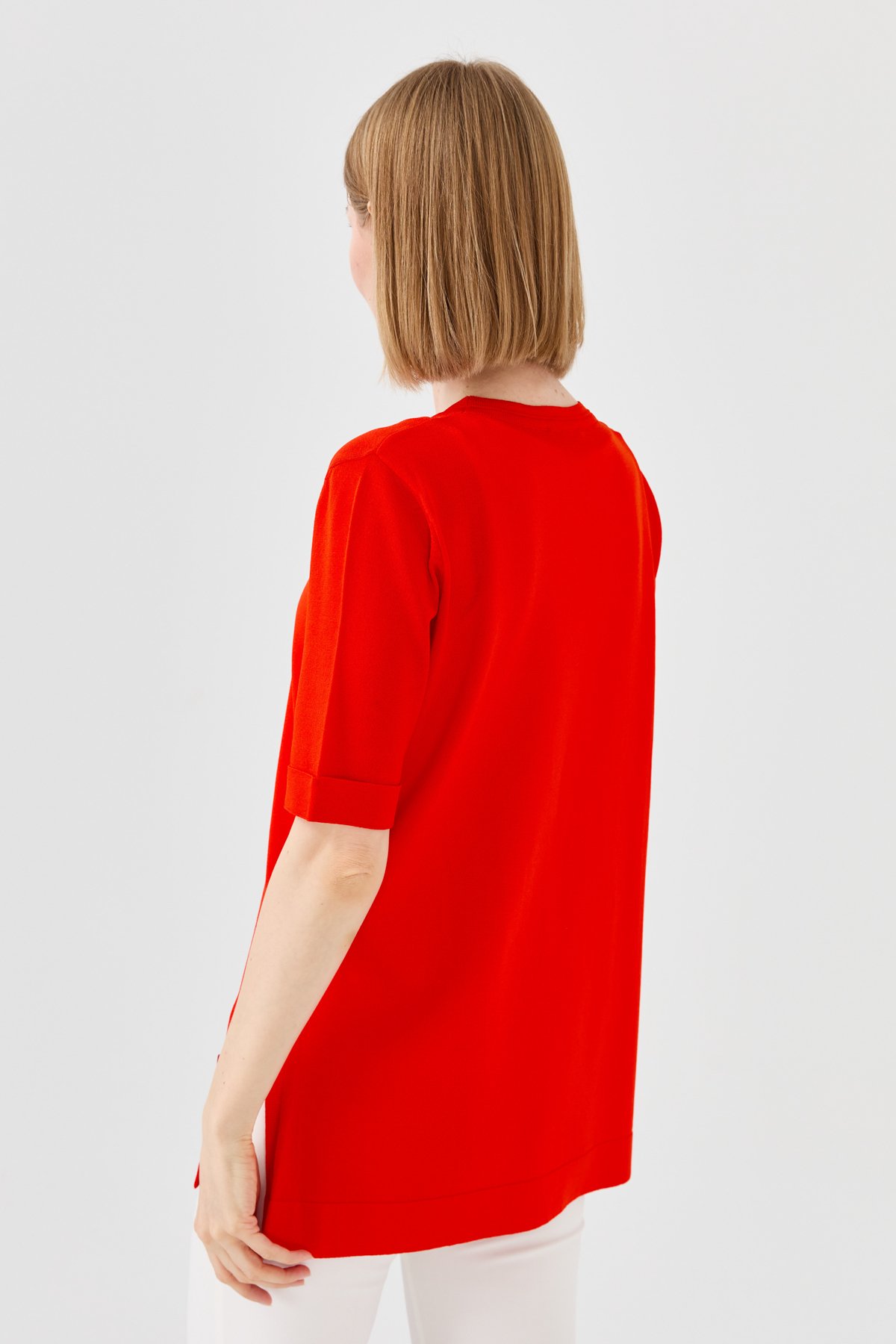 23354Kadın Sıfır Yaka Yazlık Triko Bluz Kırmızı