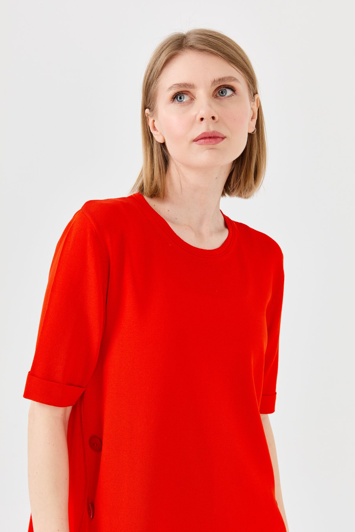 23354Kadın Sıfır Yaka Yazlık Triko Bluz Kırmızı