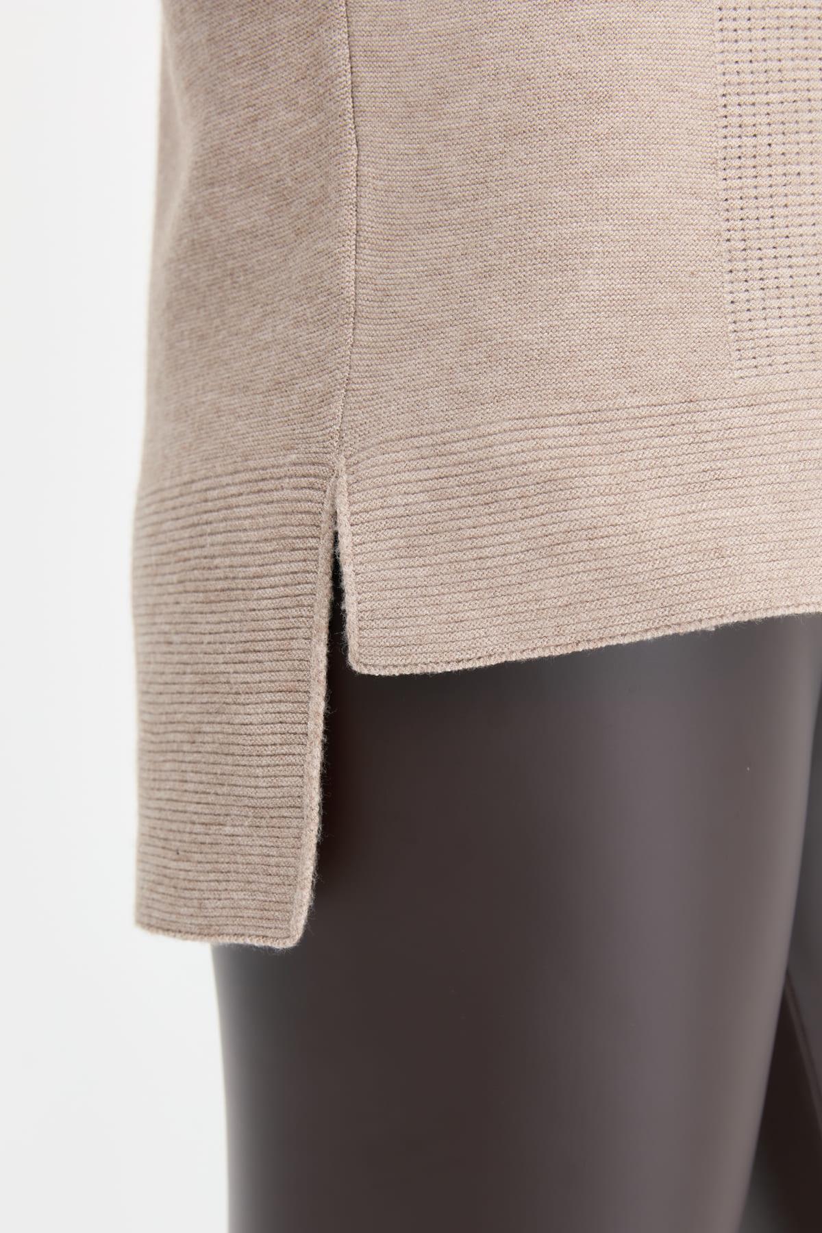 24357Kadın Sıfır Yaka Yırtmaçlı Kazak Vizon