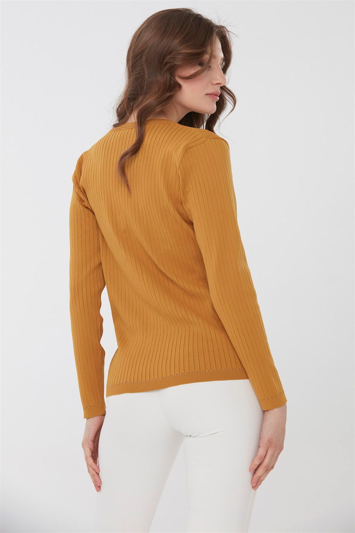 22361Kadın Simli Triko Yazlık Hırka Hardal