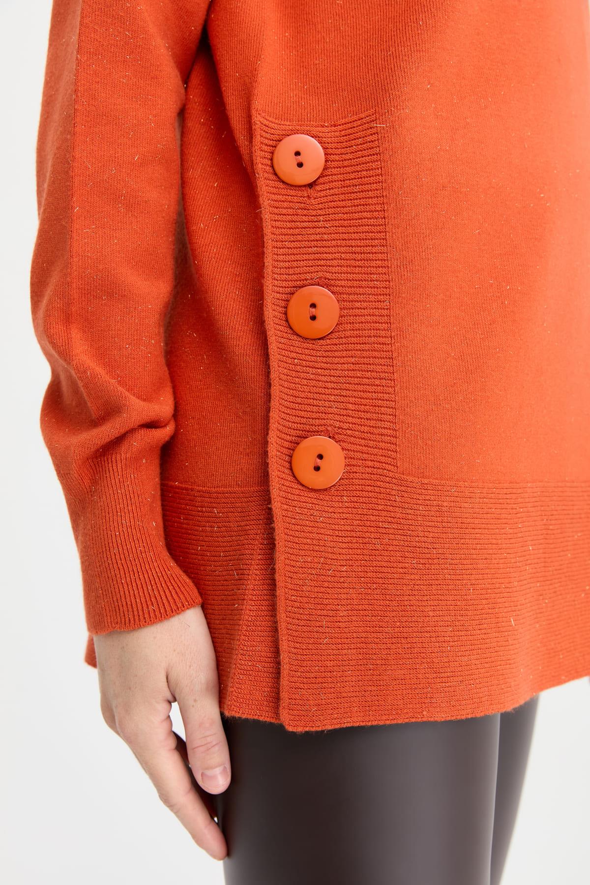 23391Kadın Tam Balıkçı Yaka Dikişsiz Kazak Portakal