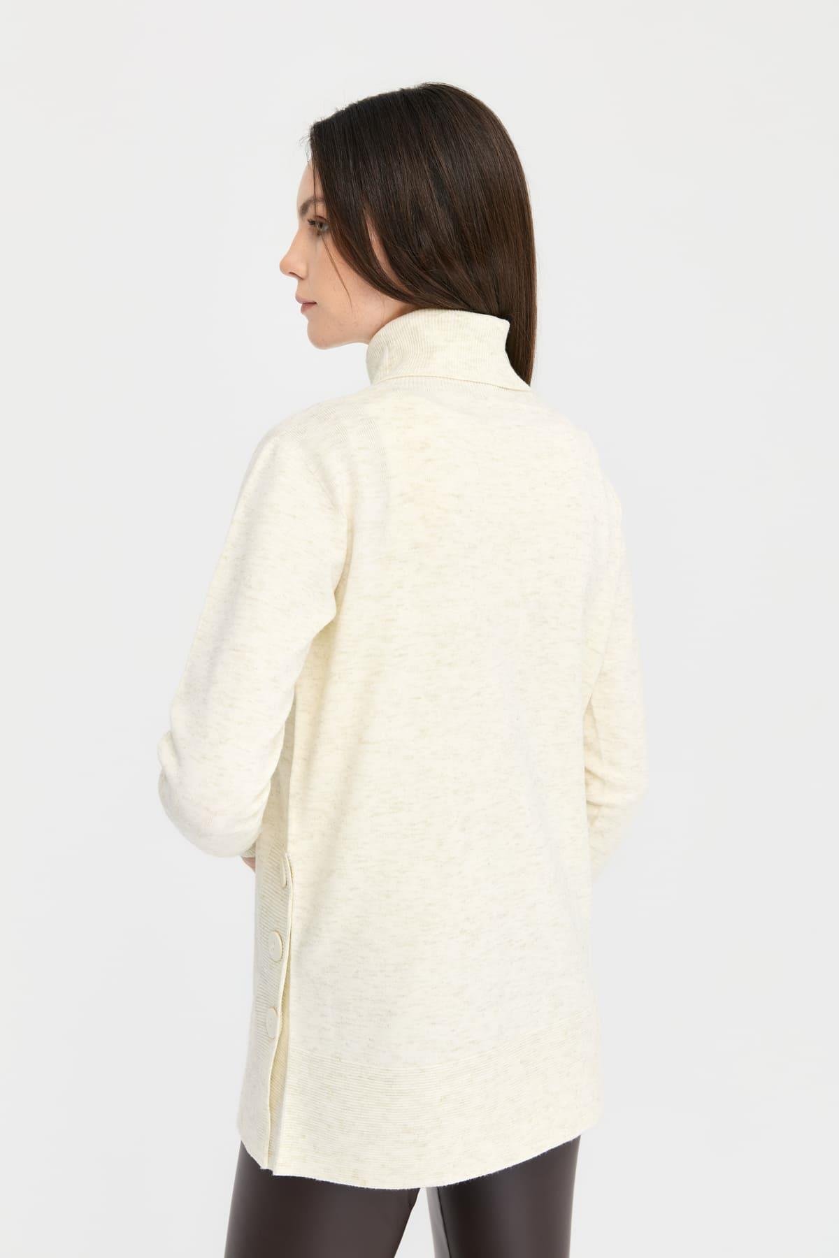 23391Kadın Tam Balıkçı Yaka Dikişsiz Kazak Kemik