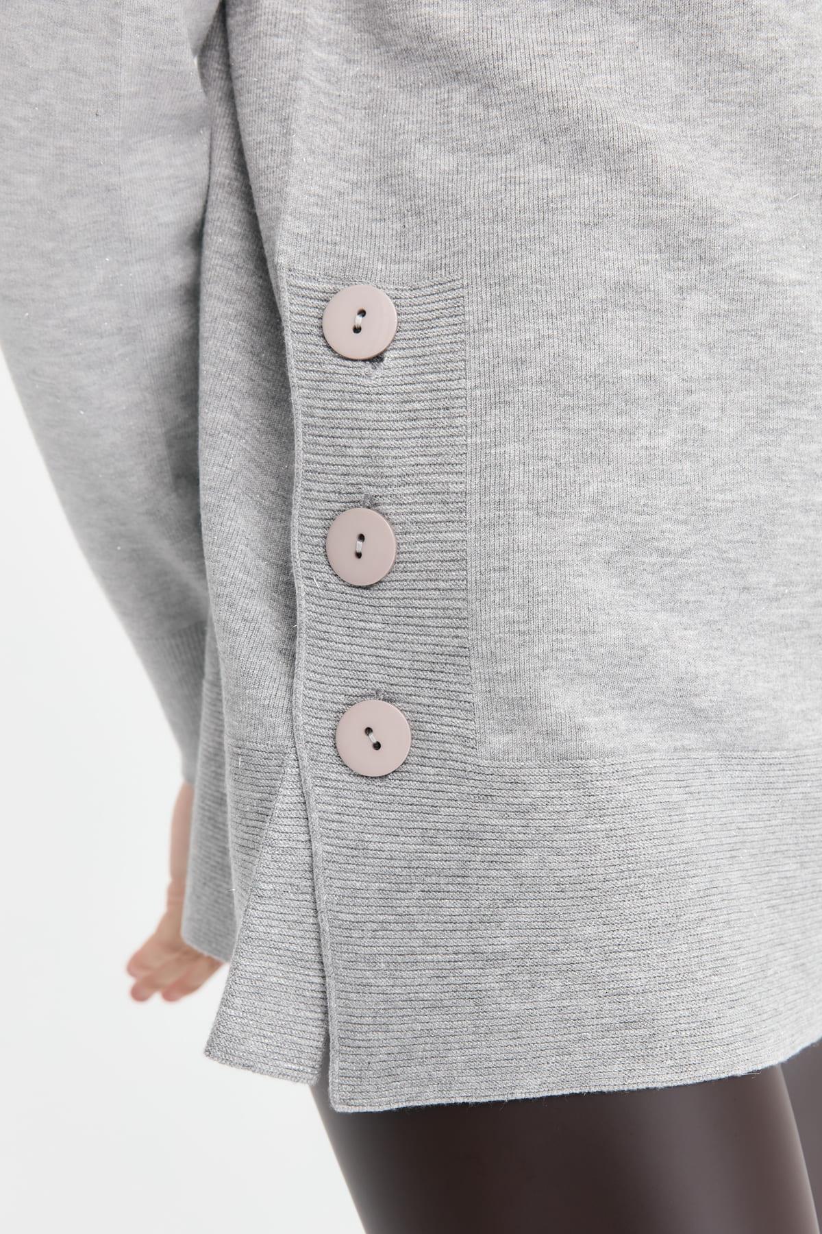 23391Kadın Tam Balıkçı Yaka Dikişsiz Kazak Gri