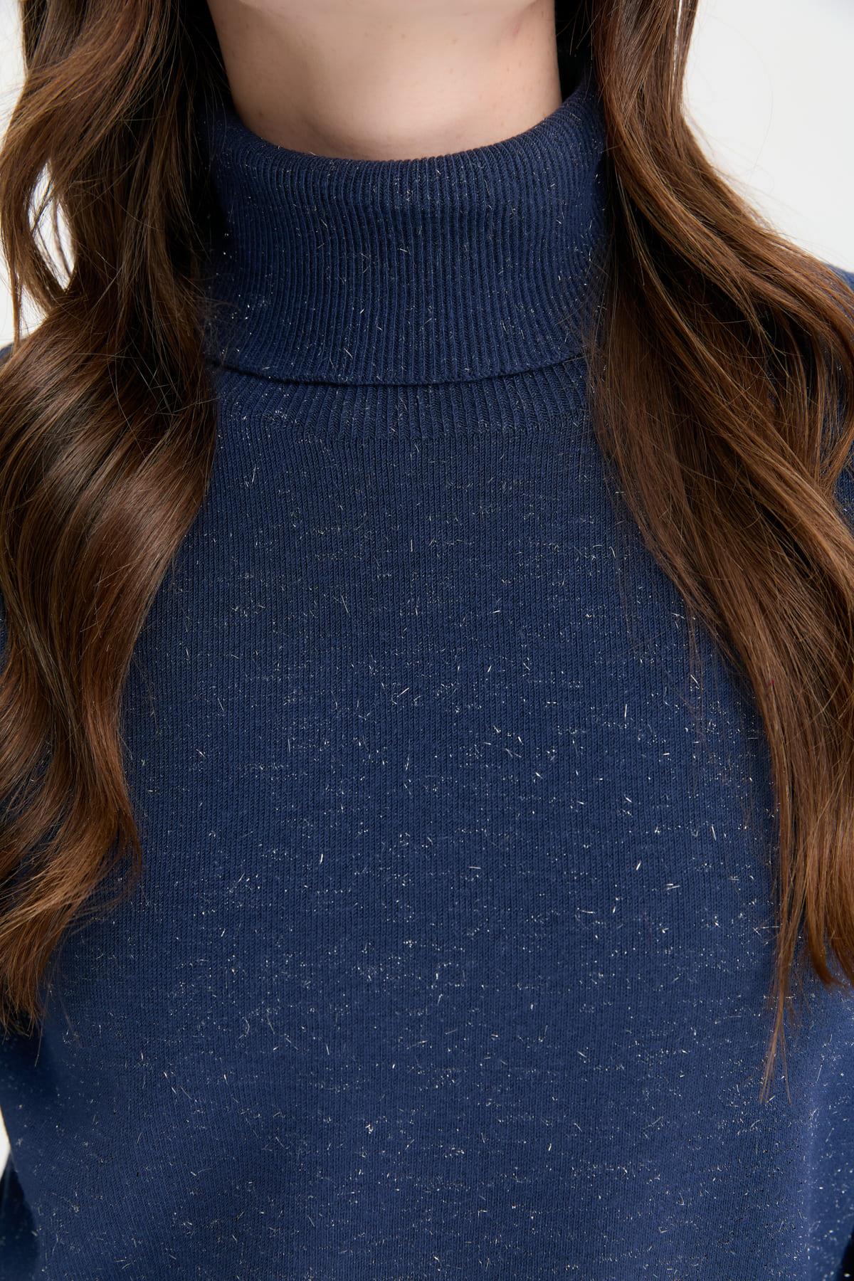 23391Kadın Tam Balıkçı Yaka Dikişsiz Kazak Lacivert