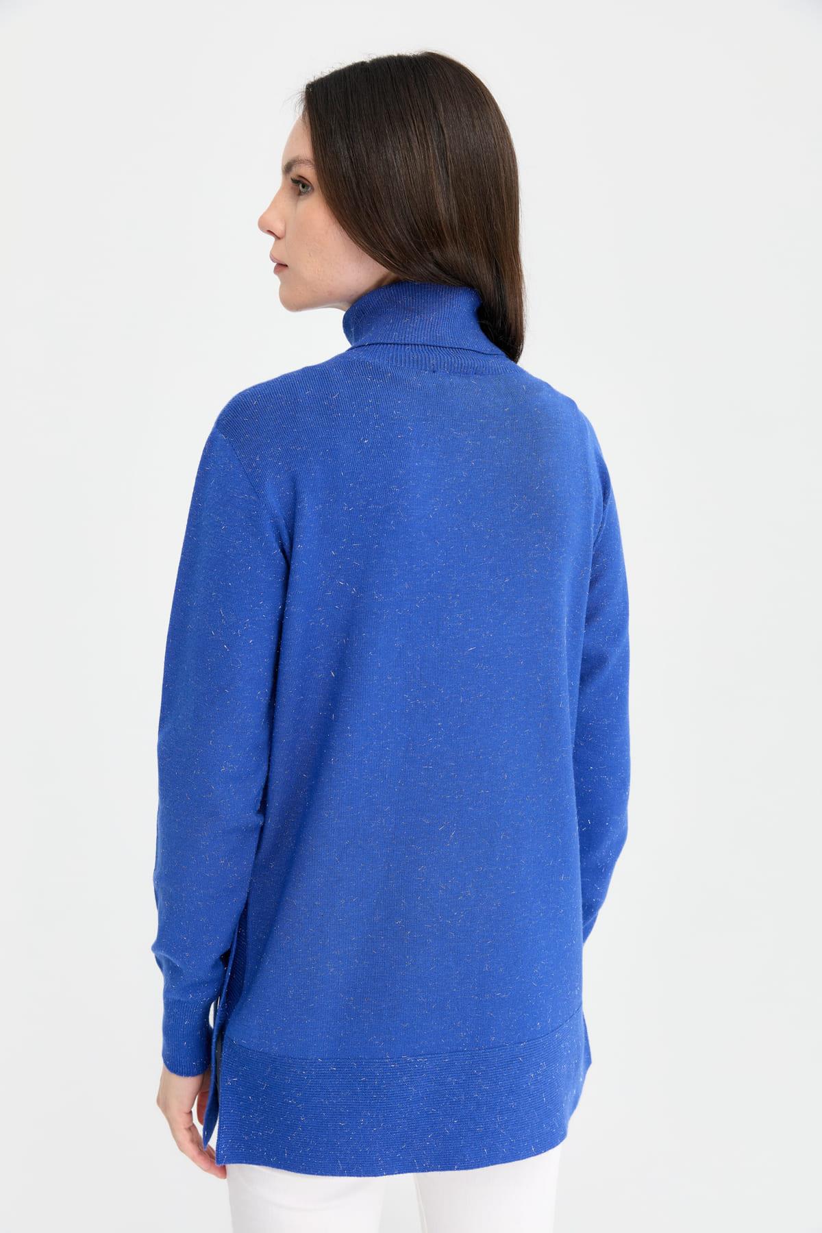 23391Kadın Tam Balıkçı Yaka Dikişsiz Kazak Saks