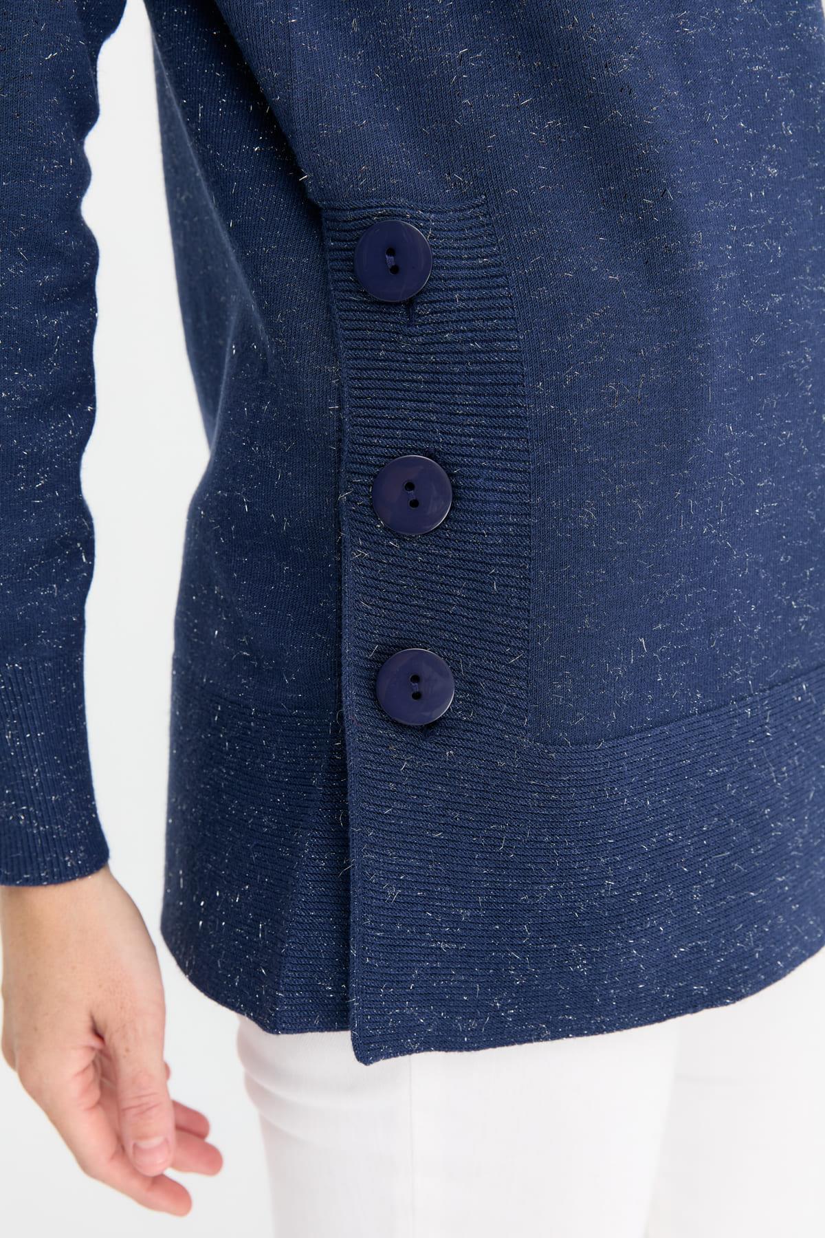 23391Kadın Tam Balıkçı Yaka Dikişsiz Kazak Lacivert