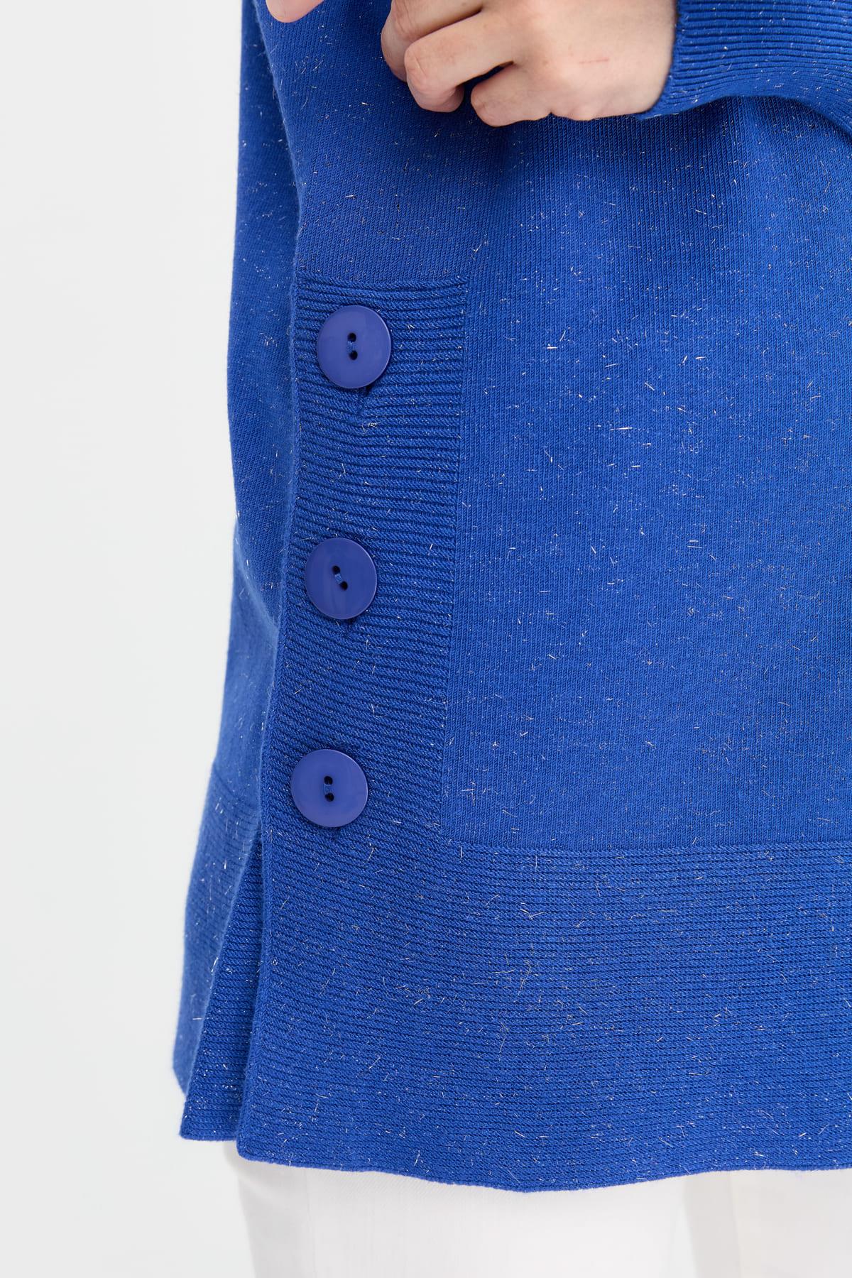 23391Kadın Tam Balıkçı Yaka Dikişsiz Kazak Saks