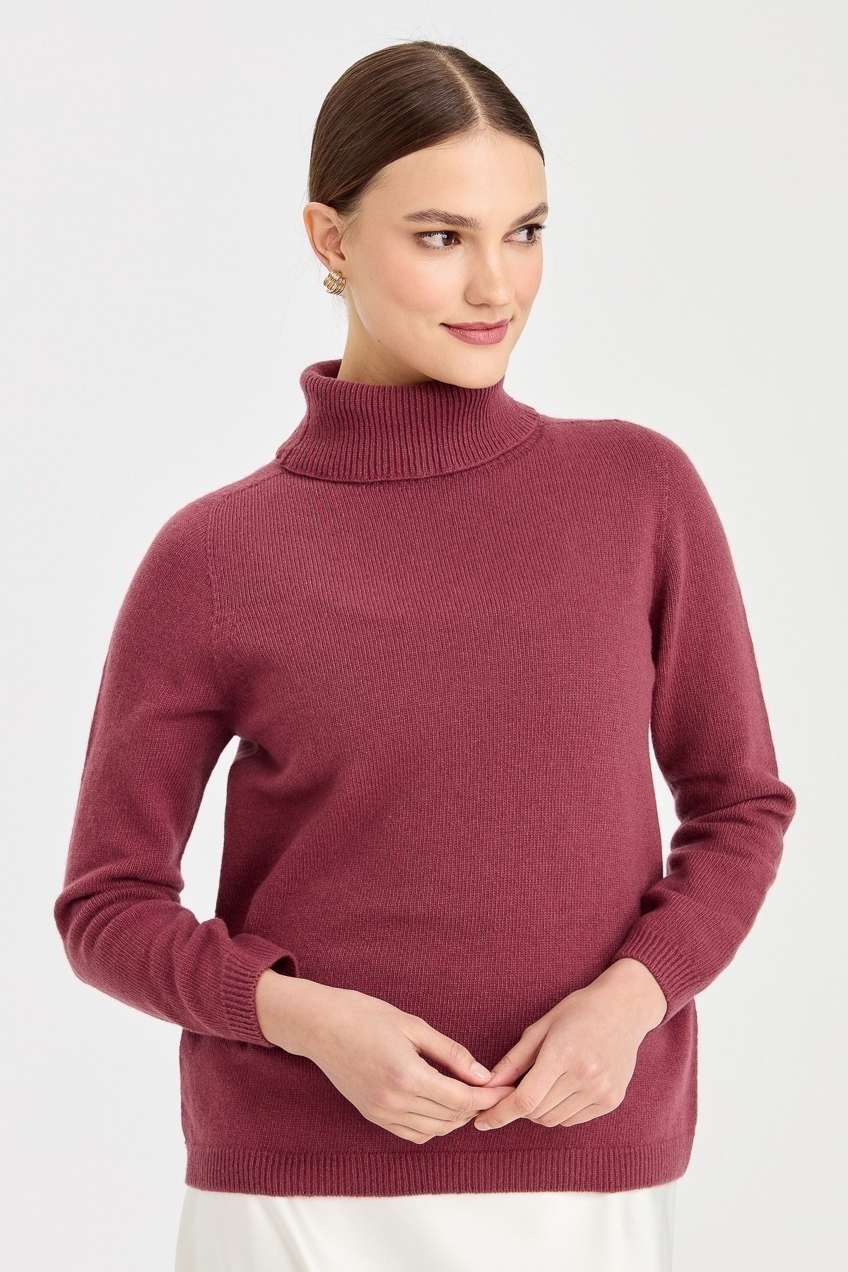 23164Kadın Tam Balıkçı Yaka Klasik Yün Kazak K.G Kurusu