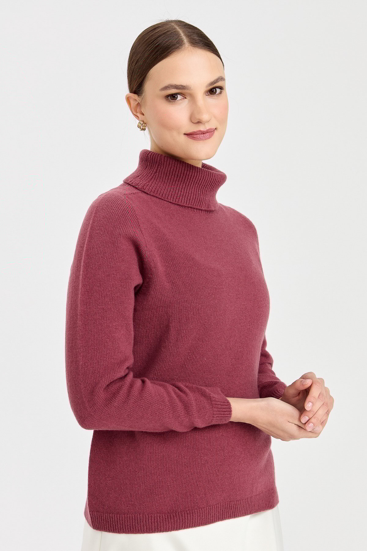 23164Kadın Tam Balıkçı Yaka Klasik Yün Kazak K.G Kurusu