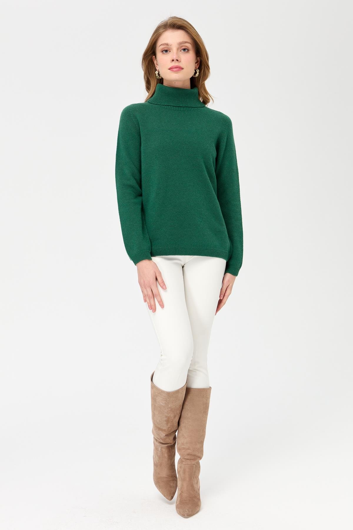 23164Kadın Tam Balıkçı Yaka Klasik Yün Kazak Ö.Başı