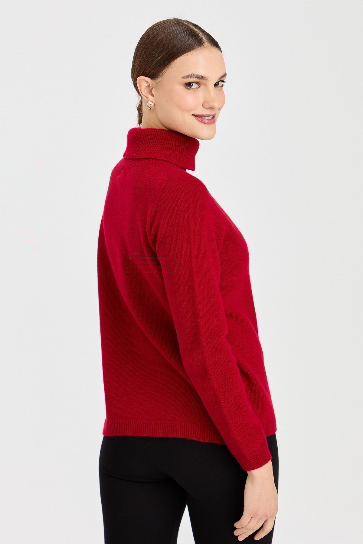 23164Kadın Tam Balıkçı Yaka Klasik Yün Kazak K.Kırmızı
