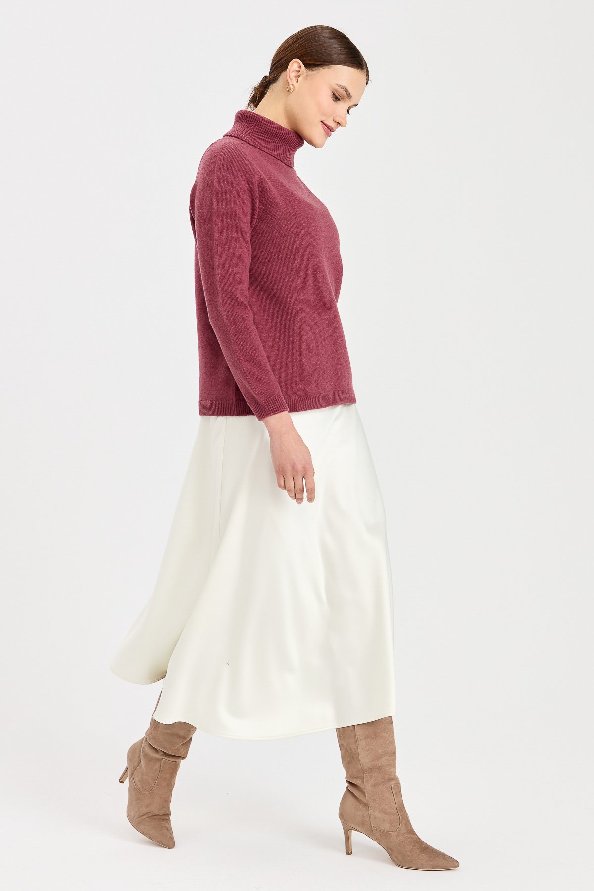 23164Kadın Tam Balıkçı Yaka Klasik Yün Kazak K.G Kurusu