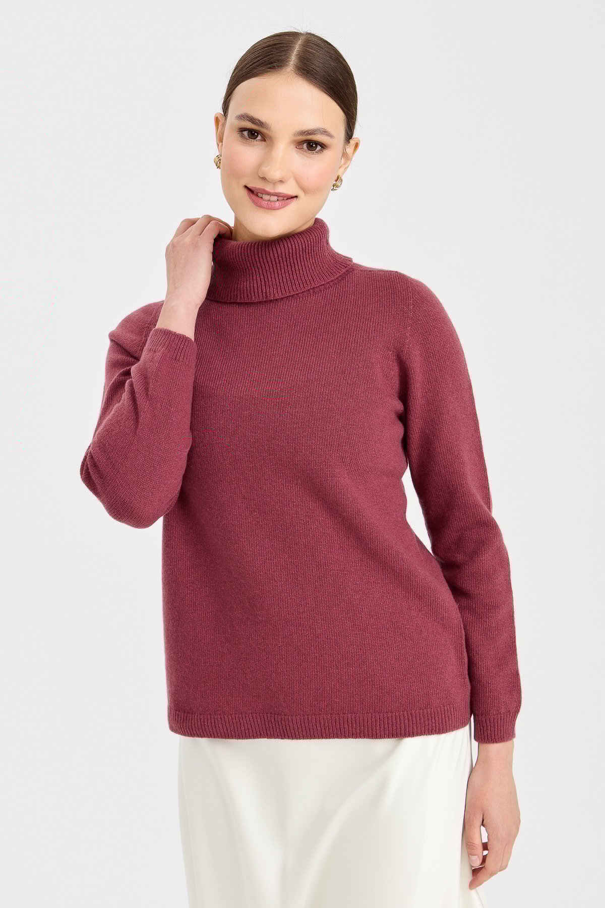 23164Kadın Tam Balıkçı Yaka Klasik Yün Kazak K.G Kurusu