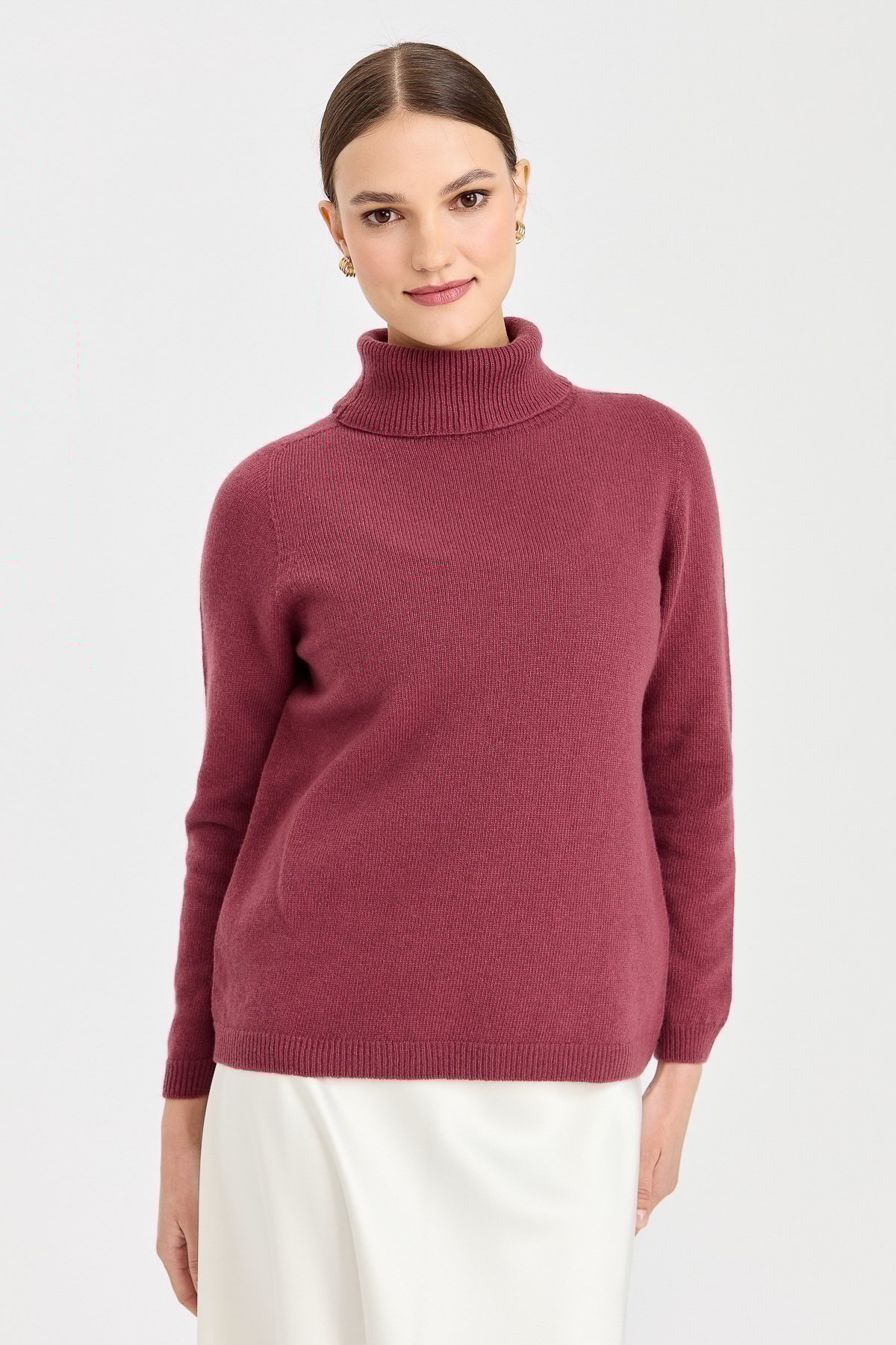 23164Kadın Tam Balıkçı Yaka Klasik Yün Kazak K.G Kurusu