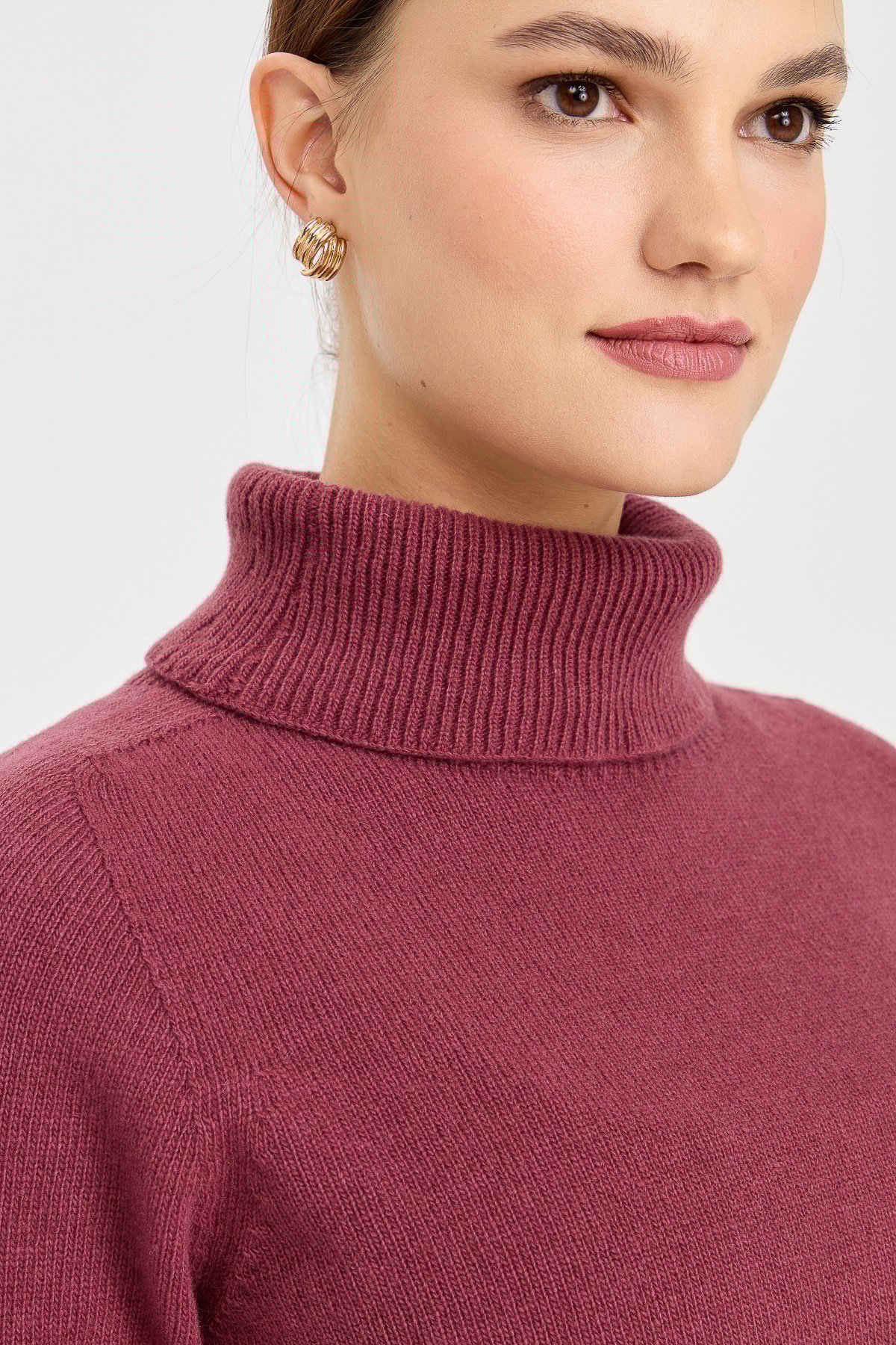 23164Kadın Tam Balıkçı Yaka Klasik Yün Kazak K.G Kurusu