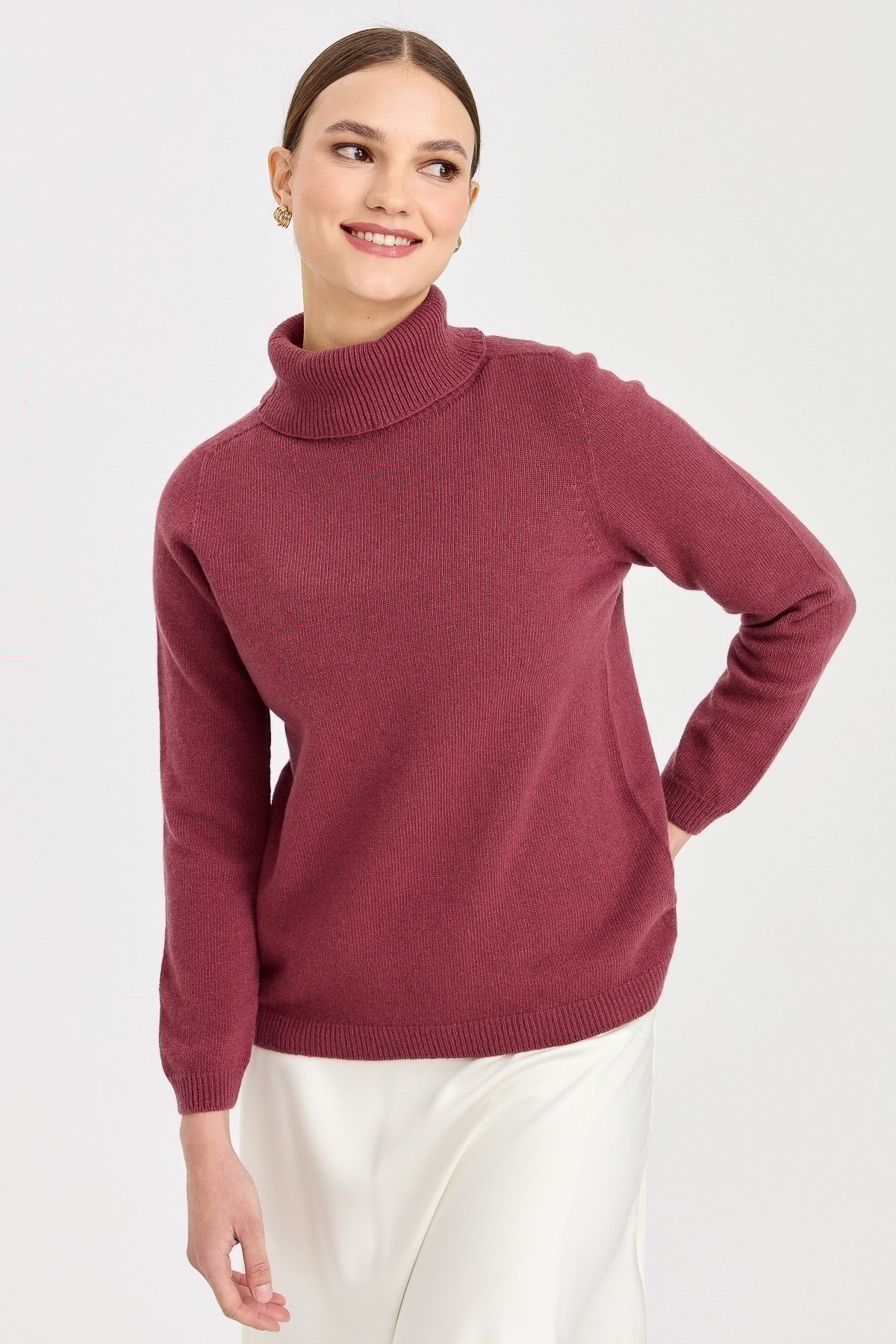 23164Kadın Tam Balıkçı Yaka Klasik Yün Kazak K.G Kurusu