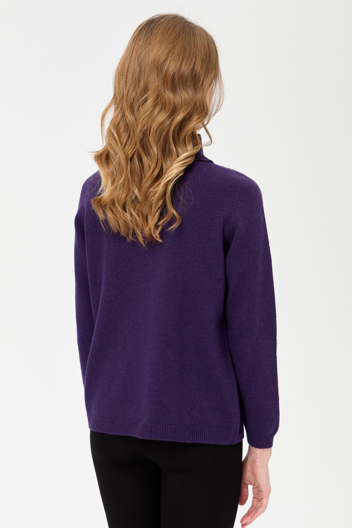 23164Kadın Tam Balıkçı Yaka Klasik Yün Kazak K.Mor