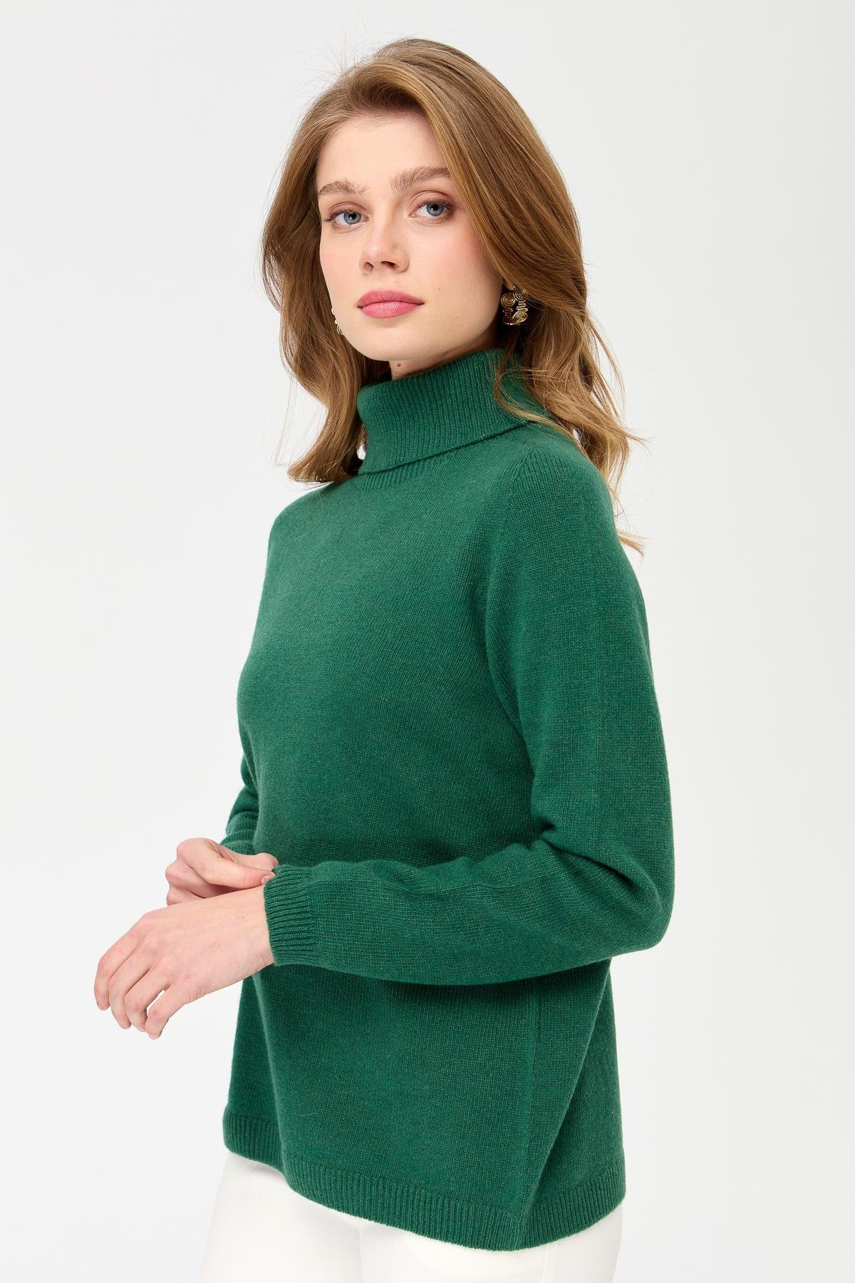 23164Kadın Tam Balıkçı Yaka Klasik Yün Kazak Ö.Başı