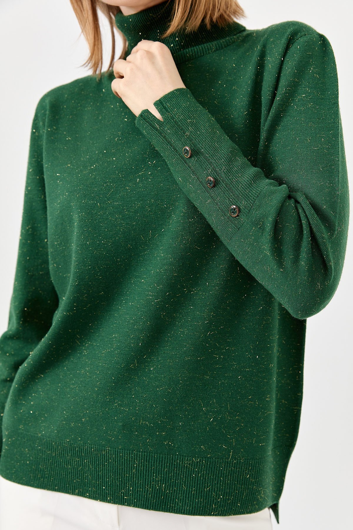 22330Kadın Tam Balıkçı Yaka Kol Ucu Yırtmaçlı Kazak Ö.Başı