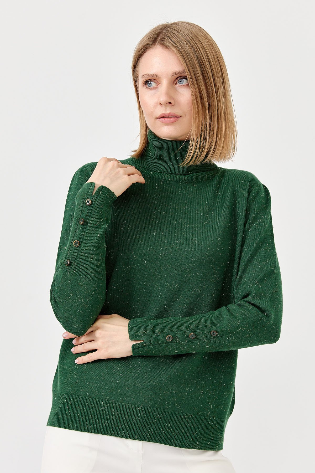 22330Kadın Tam Balıkçı Yaka Kol Ucu Yırtmaçlı Kazak Ö.Başı