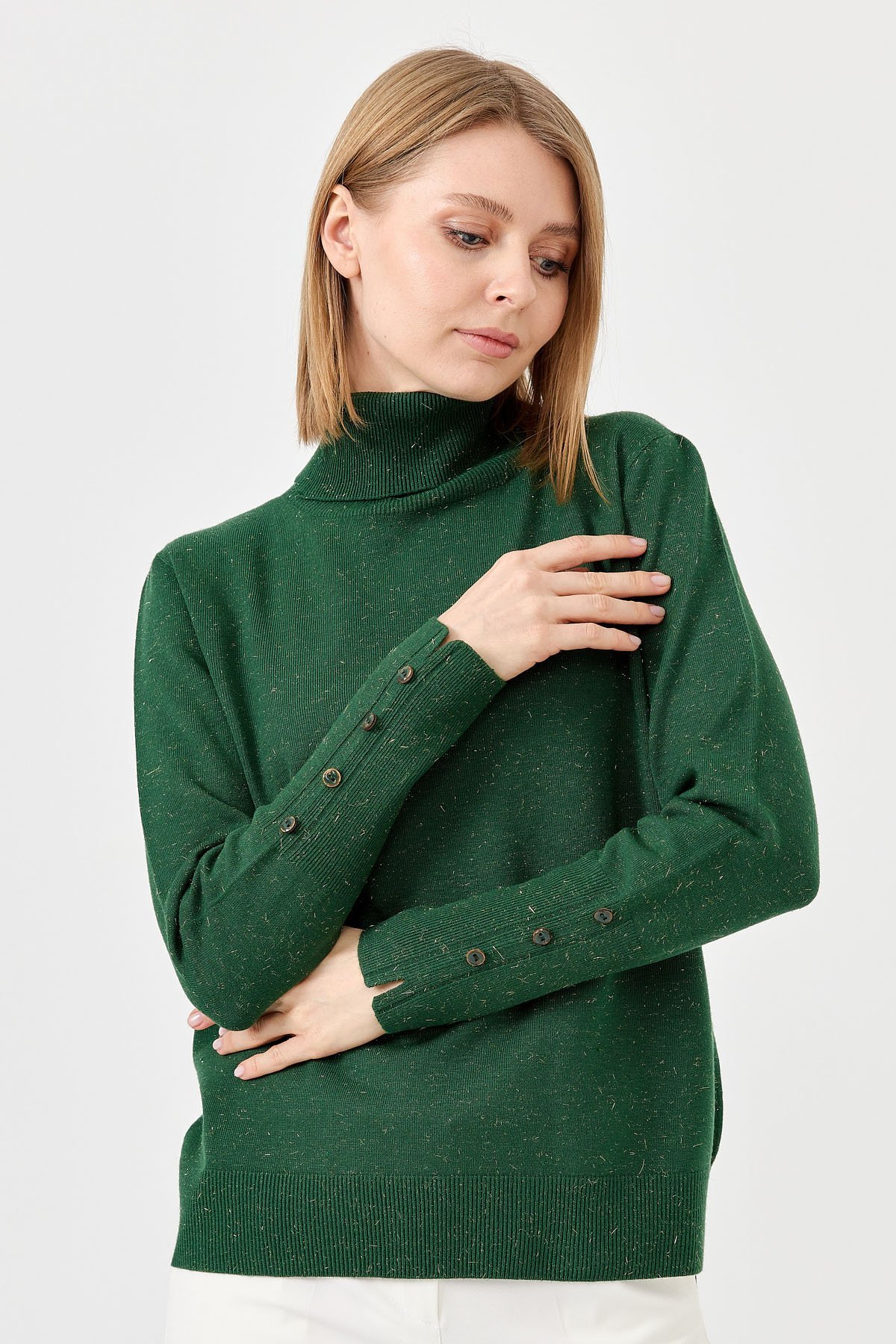 22330Kadın Tam Balıkçı Yaka Kol Ucu Yırtmaçlı Kazak Ö.Başı