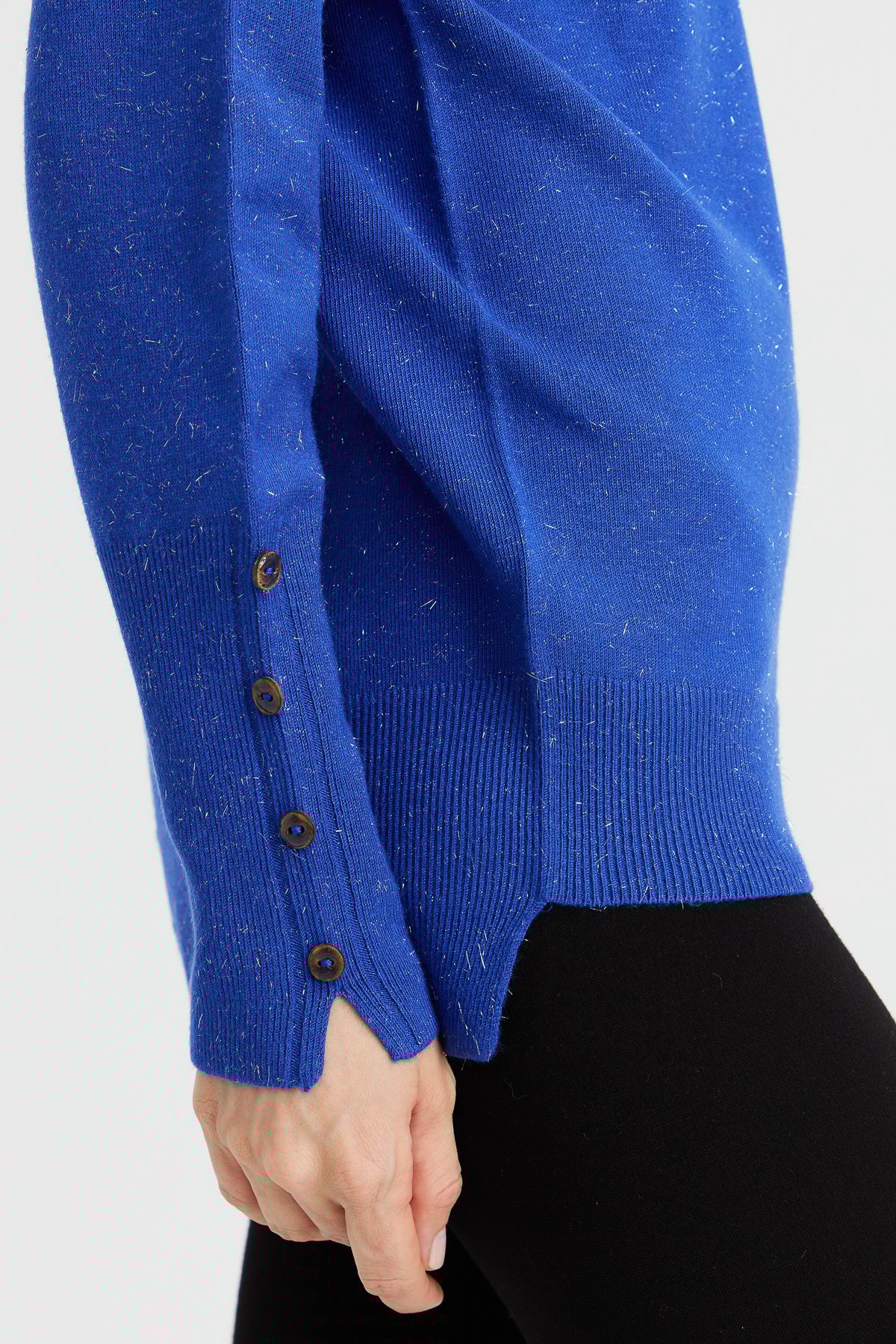 22330Kadın Tam Balıkçı Yaka Kol Ucu Yırtmaçlı Kazak S.Mavi