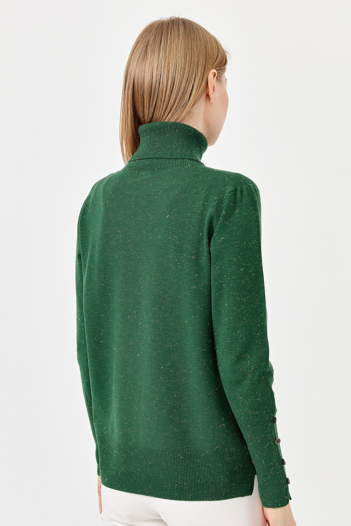 22330Kadın Tam Balıkçı Yaka Kol Ucu Yırtmaçlı Kazak Ö.Başı