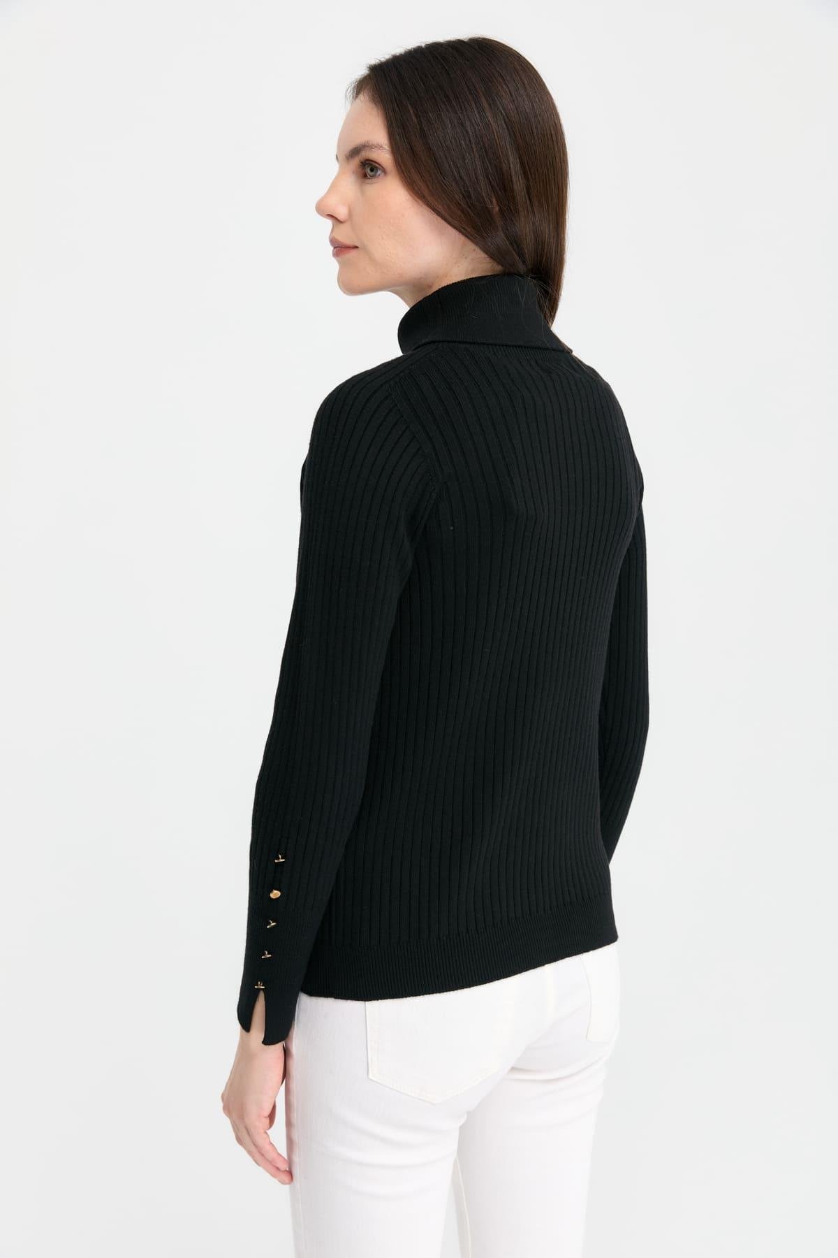 24184Женский свитер на пуговицах с длинными рукавами и высоким воротником