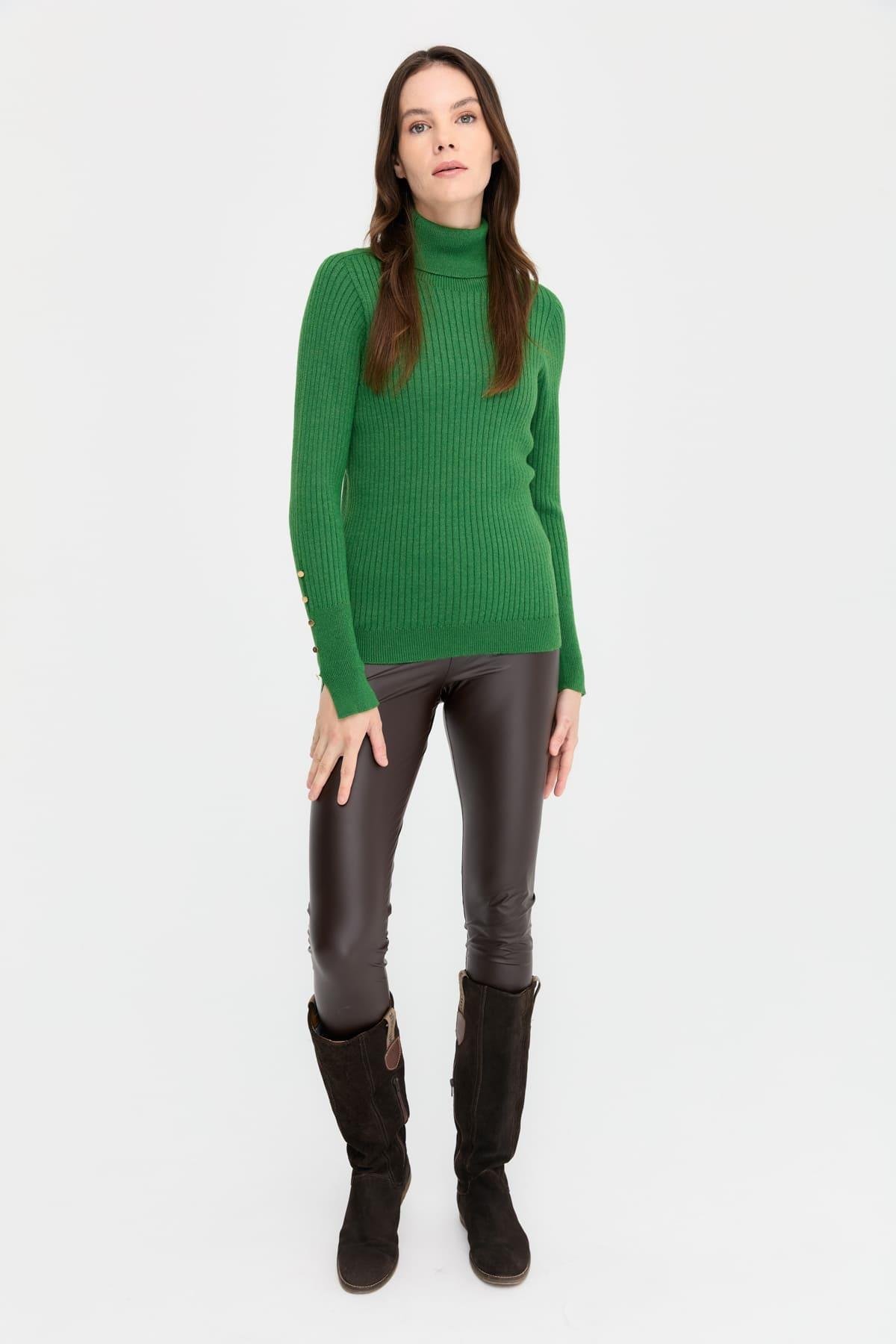 24184Женский свитер на пуговицах с длинными рукавами и высоким воротником