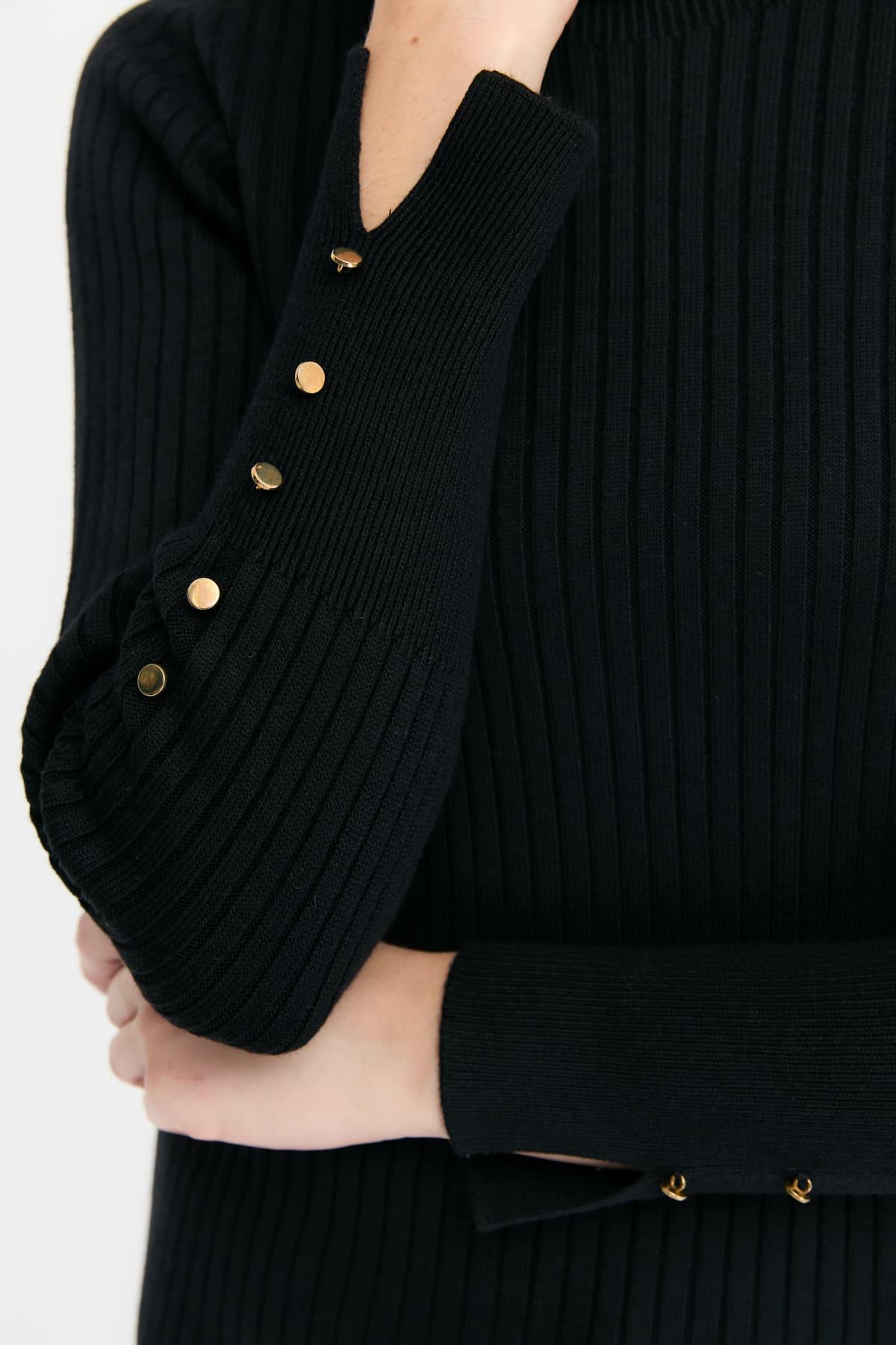 24184Женский свитер на пуговицах с длинными рукавами и высоким воротником