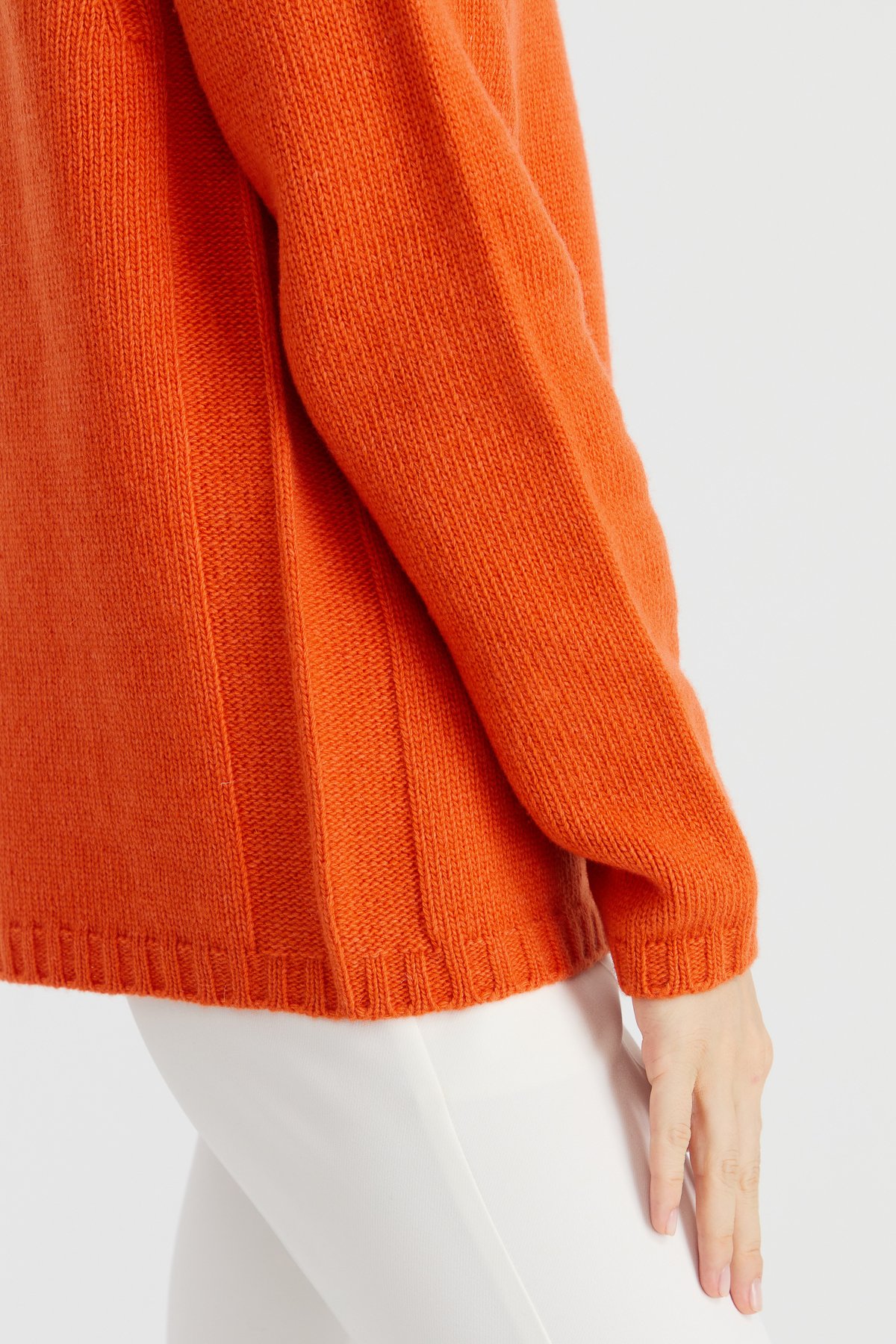 22097Kadın Tam Balıkçı Yaka Omzu Saç Örgülü Yün Kazak Portakal