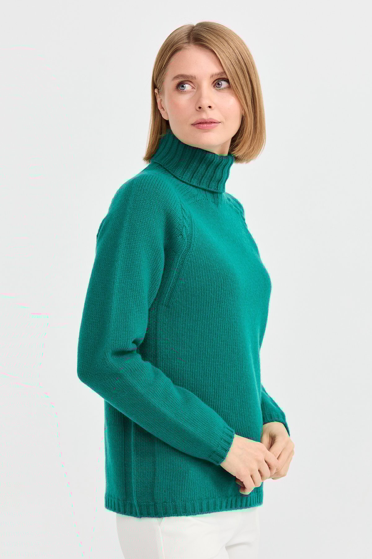 22097Kadın Tam Balıkçı Yaka Omzu Saç Örgülü Yün Kazak A.Ö.Başı