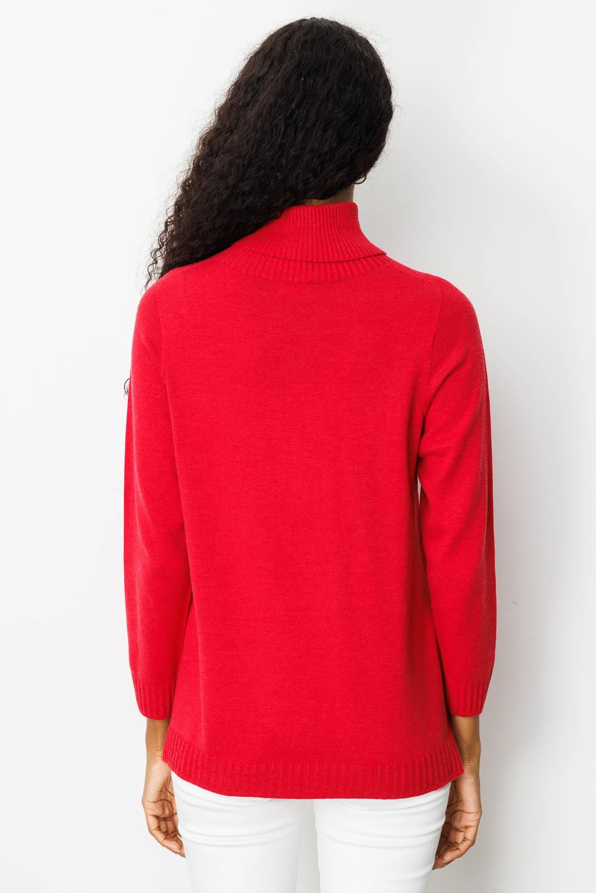 25251Kadın Tam Balıkçı Yaka Önü Uzun Çizgili Bluz K.Kırmızı