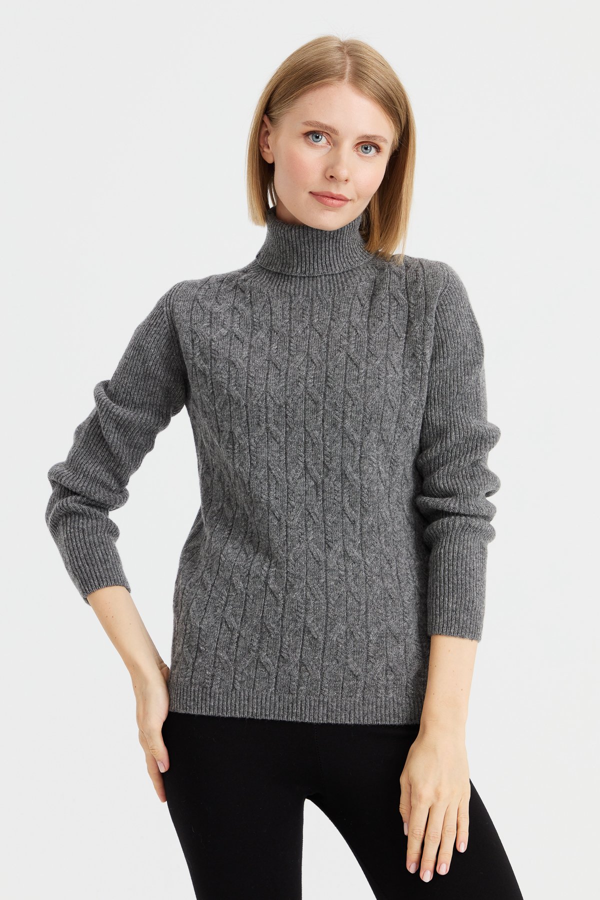 23153Kadın Tam Balıkçı Yaka Önü Yürütmeli Yün Kazak Füme