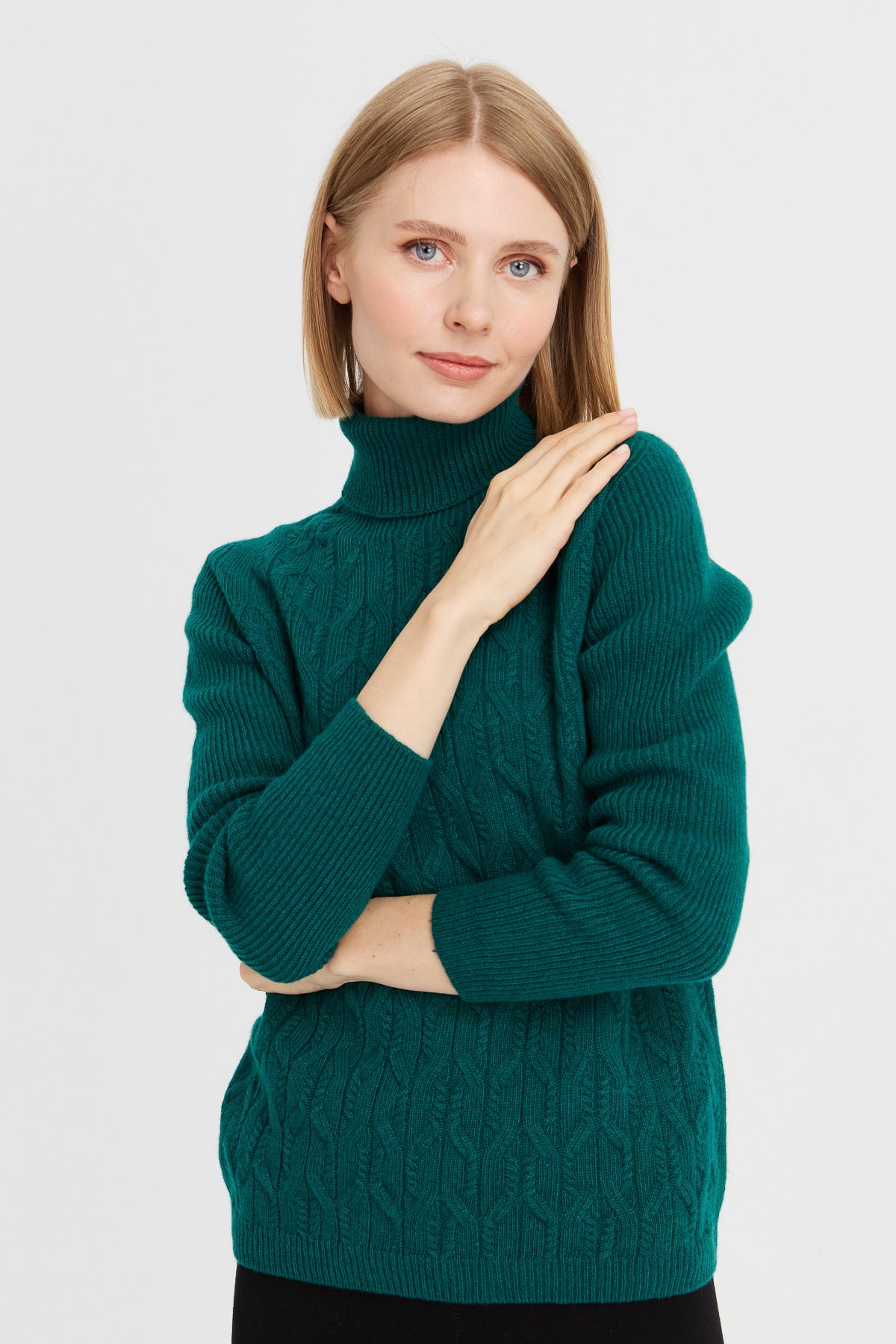 23153Kadın Tam Balıkçı Yaka Önü Yürütmeli Yün Kazak K.Ö.başı