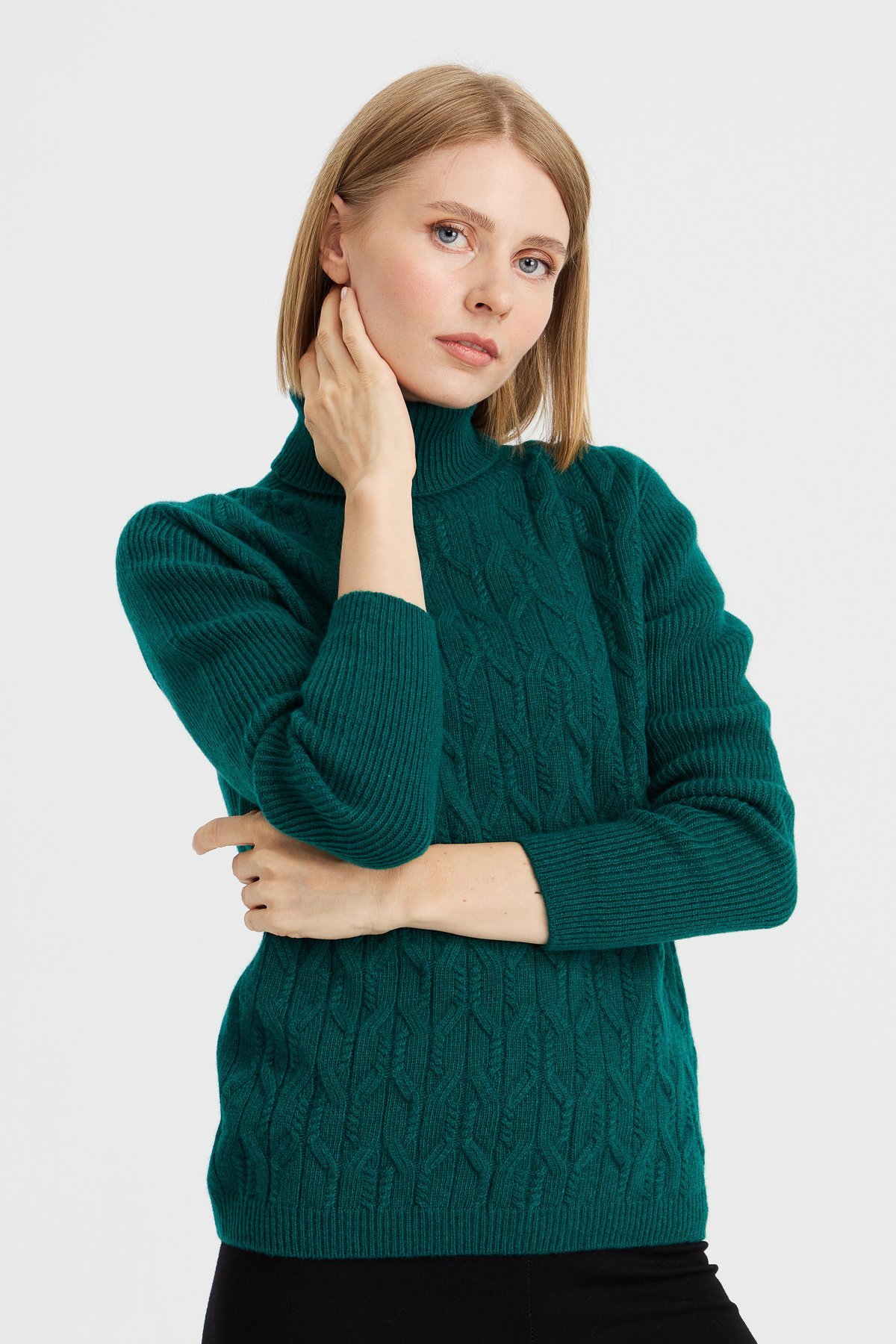 23153Kadın Tam Balıkçı Yaka Önü Yürütmeli Yün Kazak K.Ö.başı