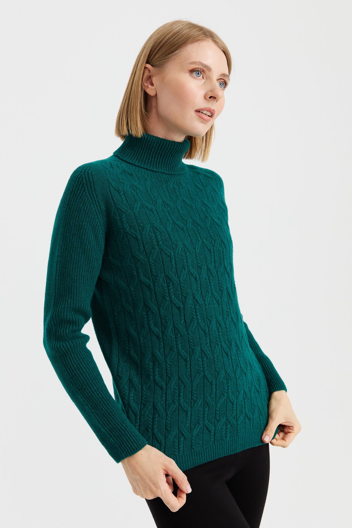 23153Kadın Tam Balıkçı Yaka Önü Yürütmeli Yün Kazak K.Ö.başı