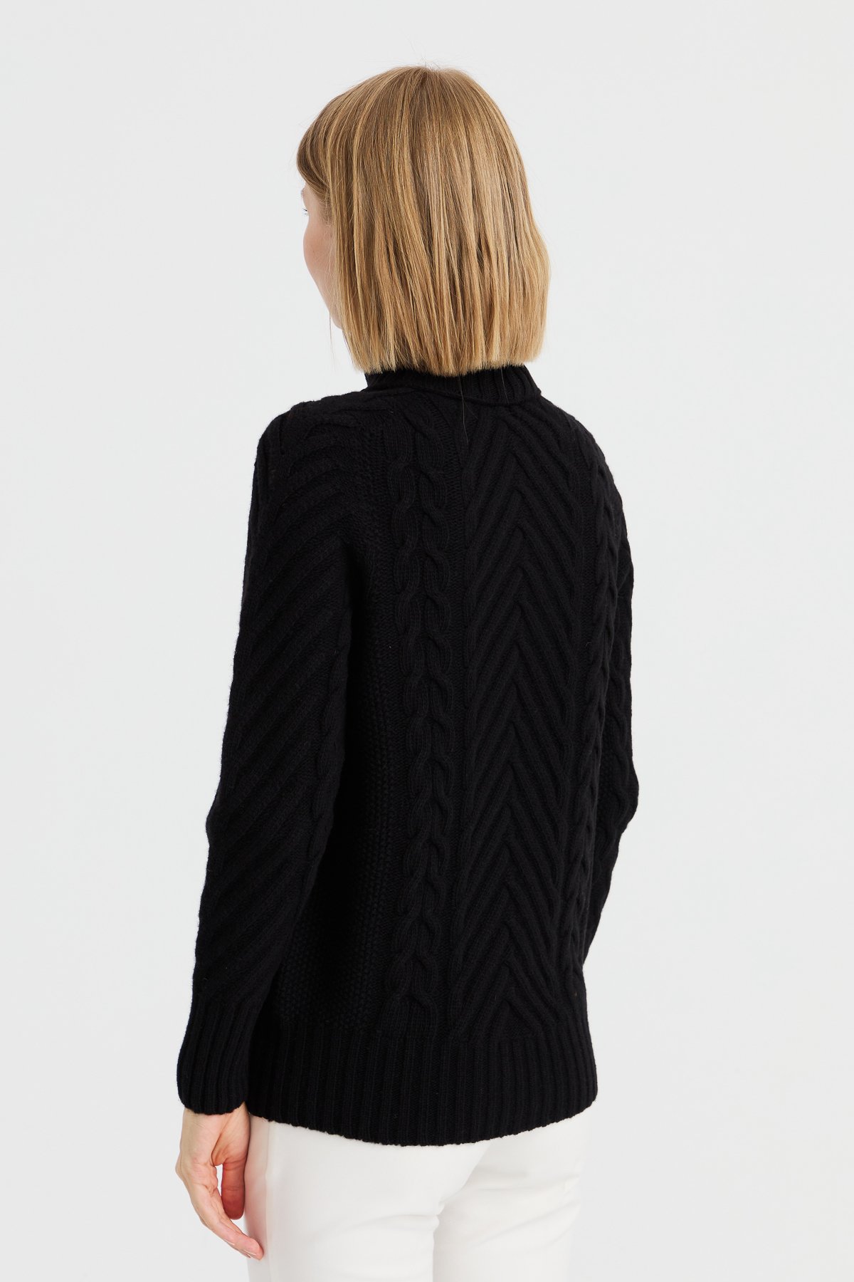 23200Women's Turtleneck Hair Extension Knitted Wool Sweater Black