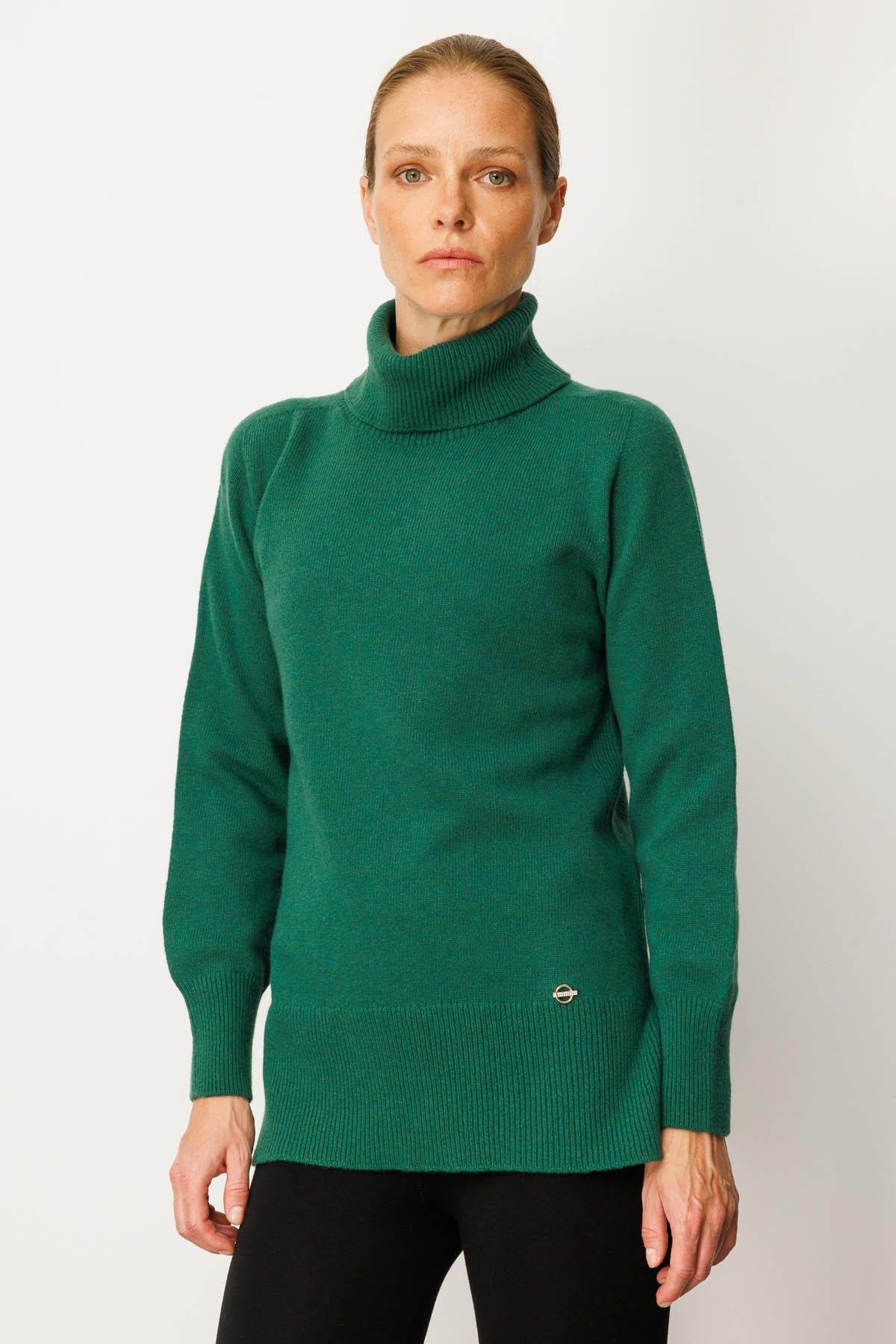 25215Kadın Tam Balıkçı Yaka Yanı Yırtmaçlı Yün Kazak Ö.Başı