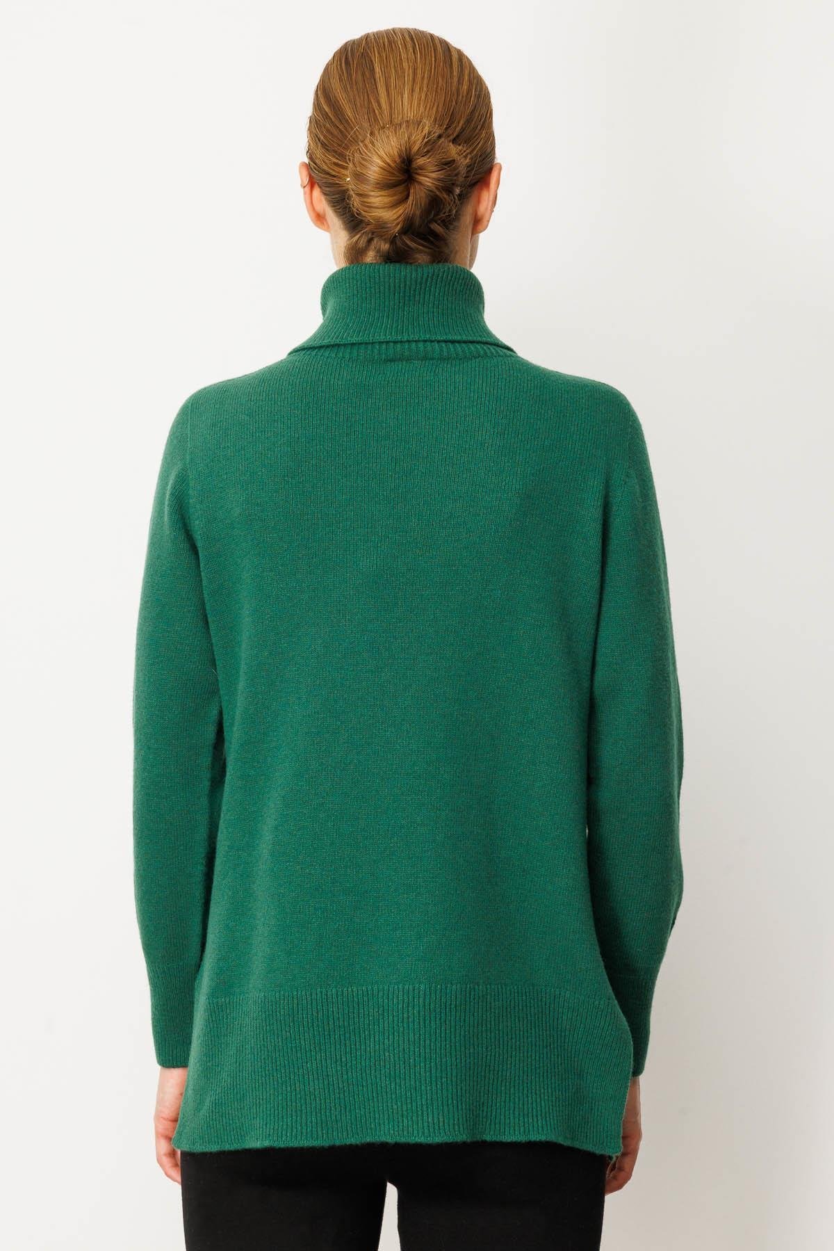 25215Kadın Tam Balıkçı Yaka Yanı Yırtmaçlı Yün Kazak Ö.Başı