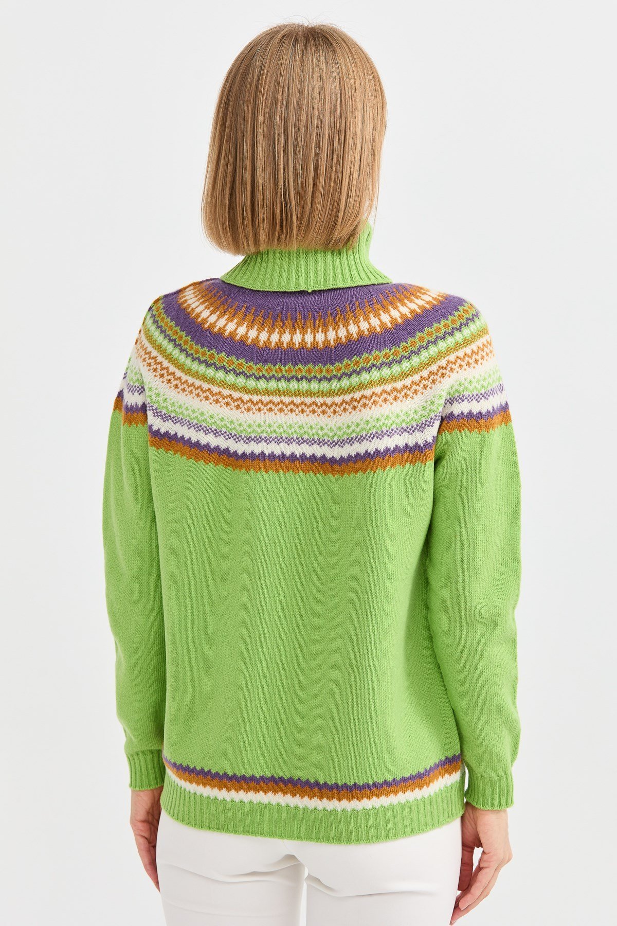 22087Kadın Tam Balıkçı Yaka Yün Kazak A.E.Yeşili