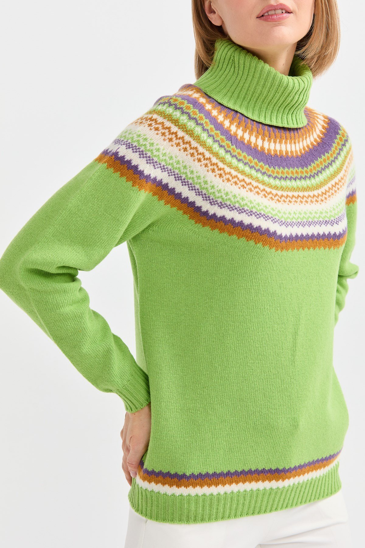 22087Kadın Tam Balıkçı Yaka Yün Kazak A.E.Yeşili