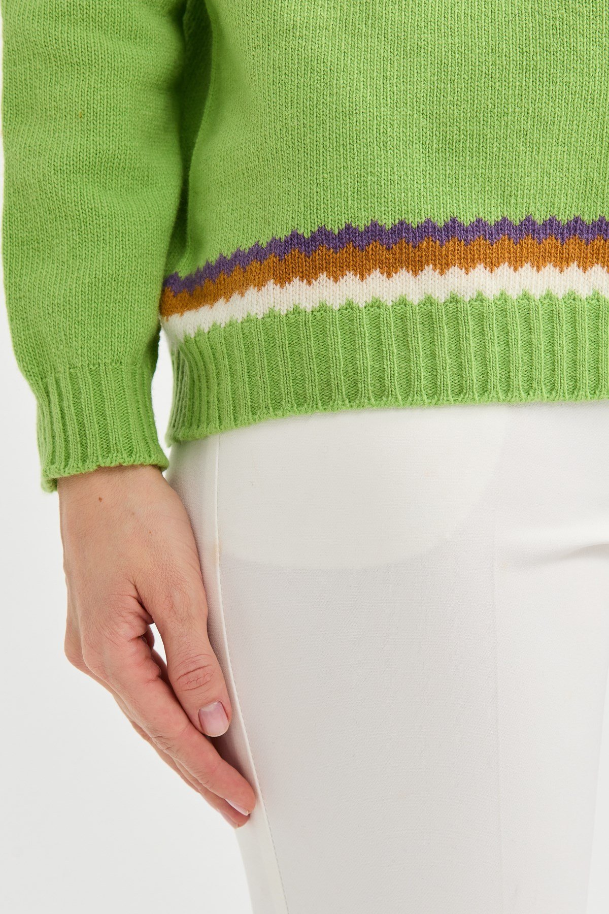 22087Kadın Tam Balıkçı Yaka Yün Kazak A.E.Yeşili