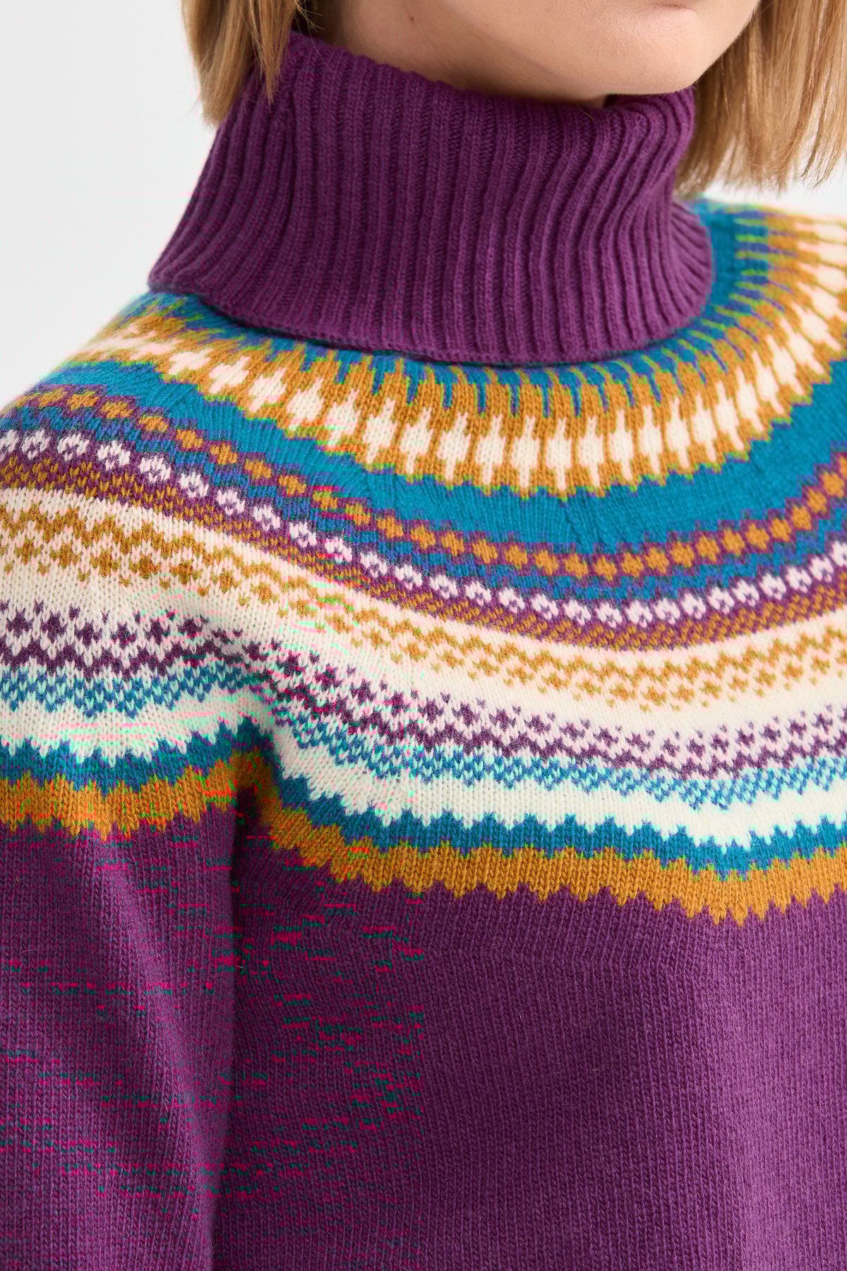 22087Kadın Tam Balıkçı Yaka Yün Kazak A.Mor